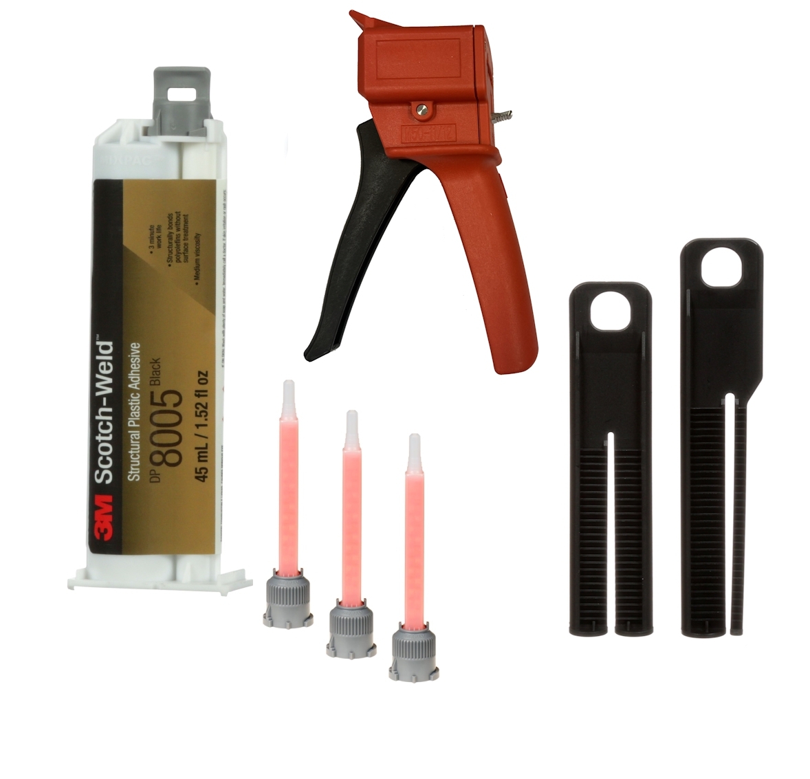 Kit de inicio: 1x adhesivo de construcción de 2 componentes 3M Scotch-Weld EPX System DP8005, beige, 45ml 1x herramienta manual S-K-S para cartuchos EPX 38 a 50ml incl. pistón de alimentación 2:1 & 10:1, 3x boquilla mezcladora