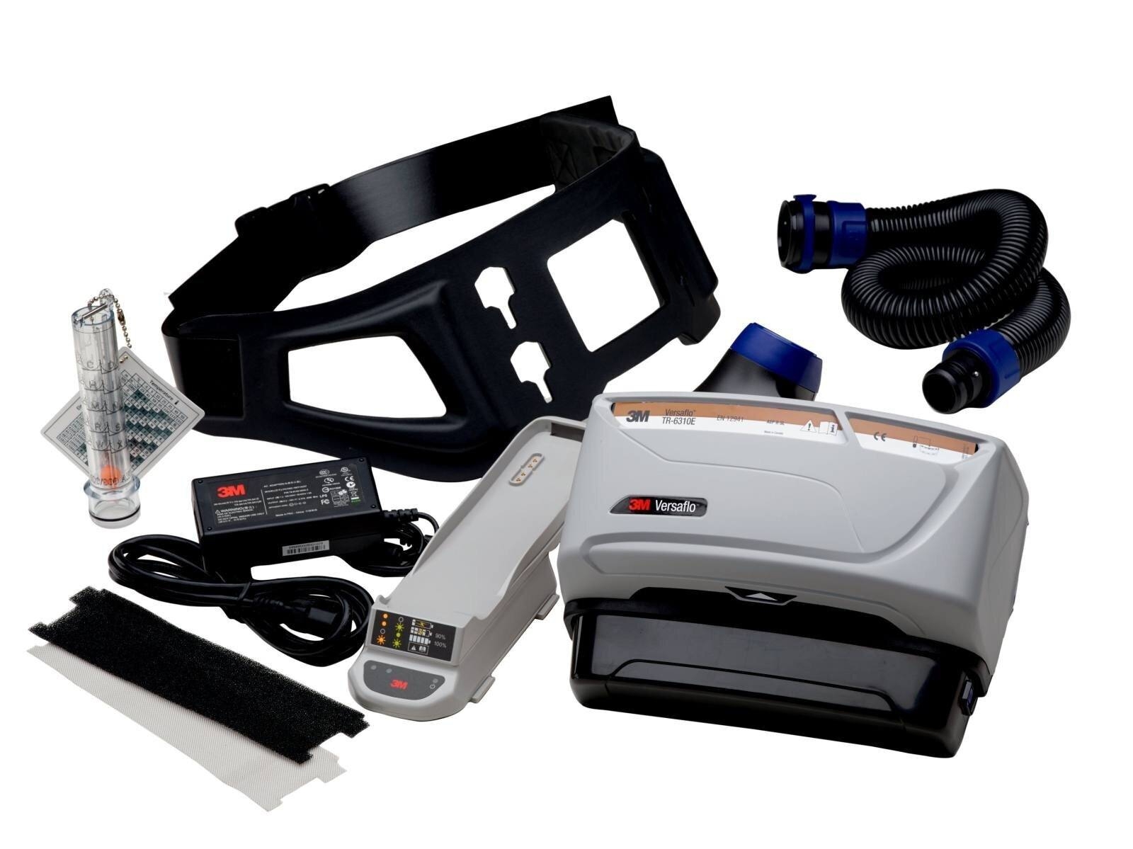 3M TR-619+ Versaflo starter pack incl. TR-602E, accesorios y casco de seguridad 3M Versaflo M207 con sellado facial ignífugo y visor de policarbonato, transparente