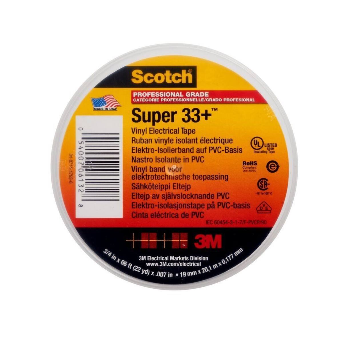 Scotch® Super 88 Vinyl Elektro-Isolierband, Schwarz, 19 mm x 6 m, 0.22 mm
