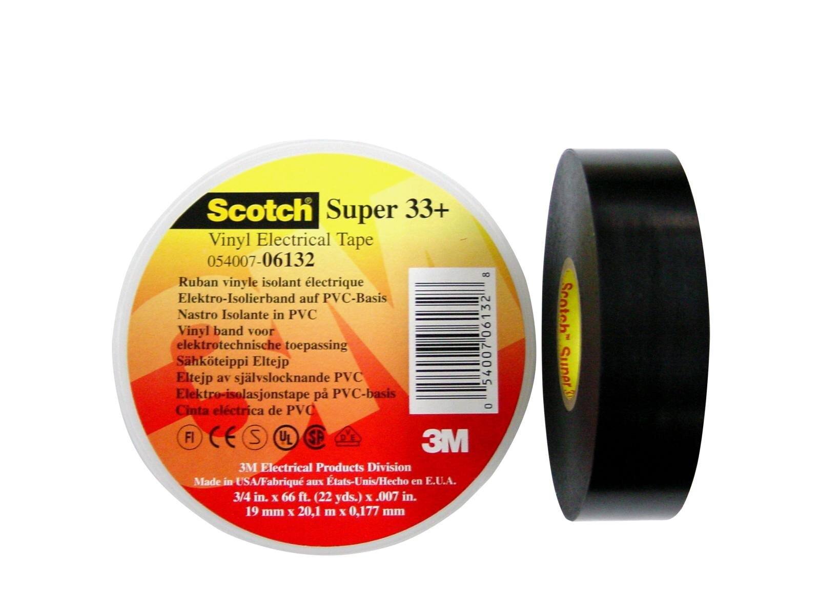 3M Scotch Super 33+ Vinyl Elektro-Isolierband, Schwarz, 19 mm x 20 m, 0,18