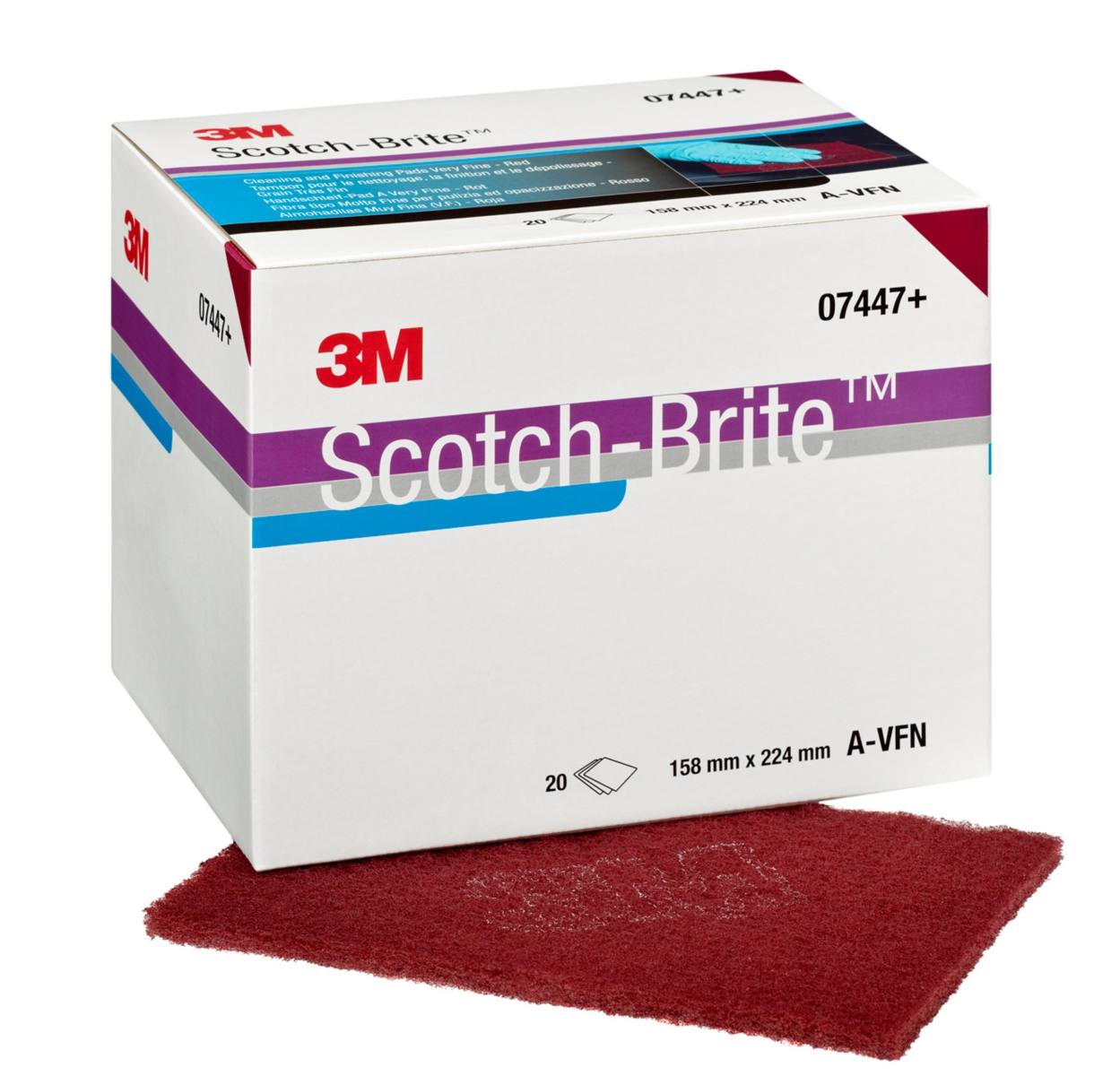 3M Scotch-Brite hand pad CF-HP 7447 , red, 158 mm x 224 mm, A, very fine