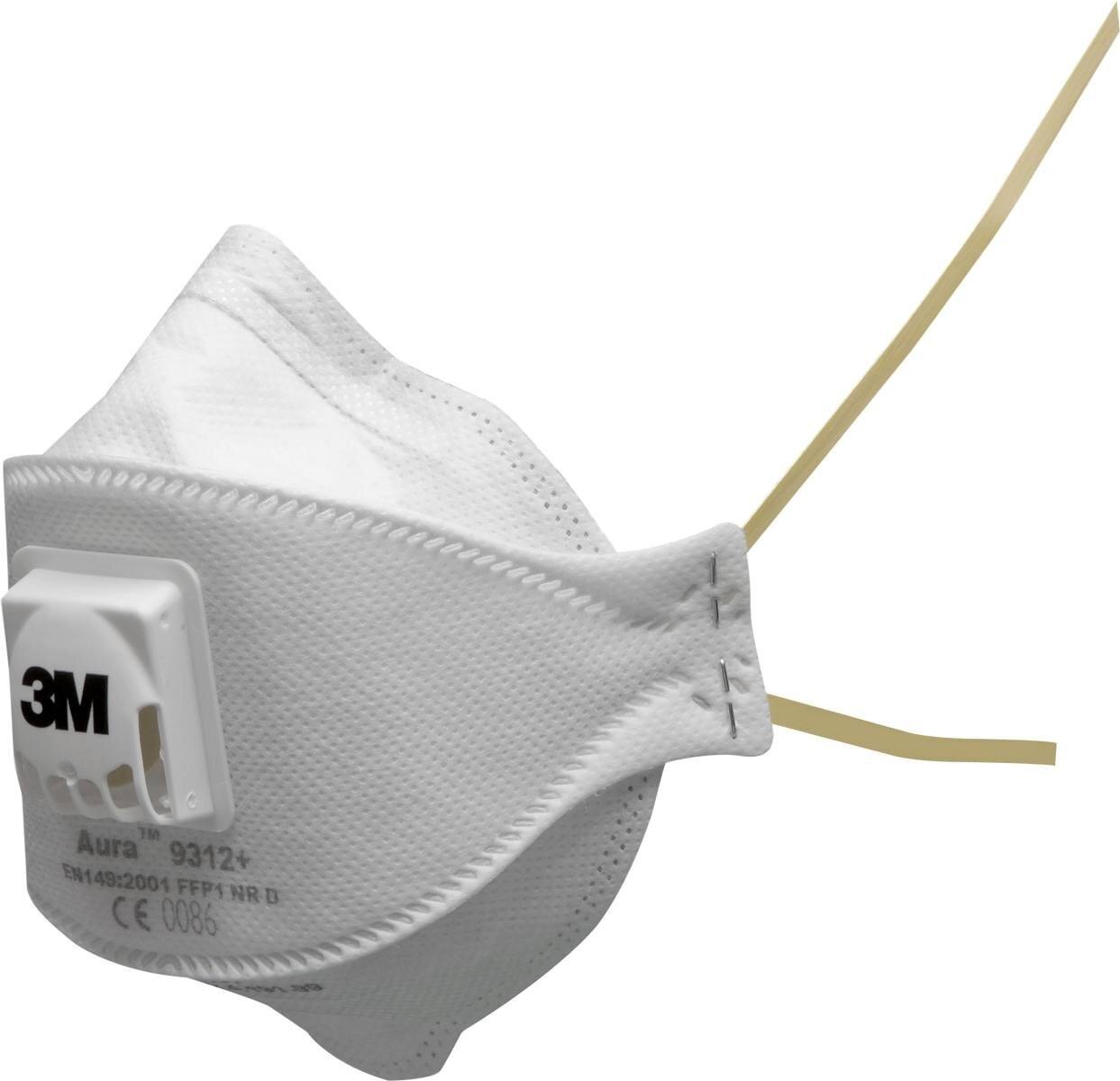 3M 9312 Aura Masque de protection respiratoire FFP1 avec valve d'expiration Cool-Flow, jusqu'à 4 fois la valeur limite (emballage individuel hygiénique)