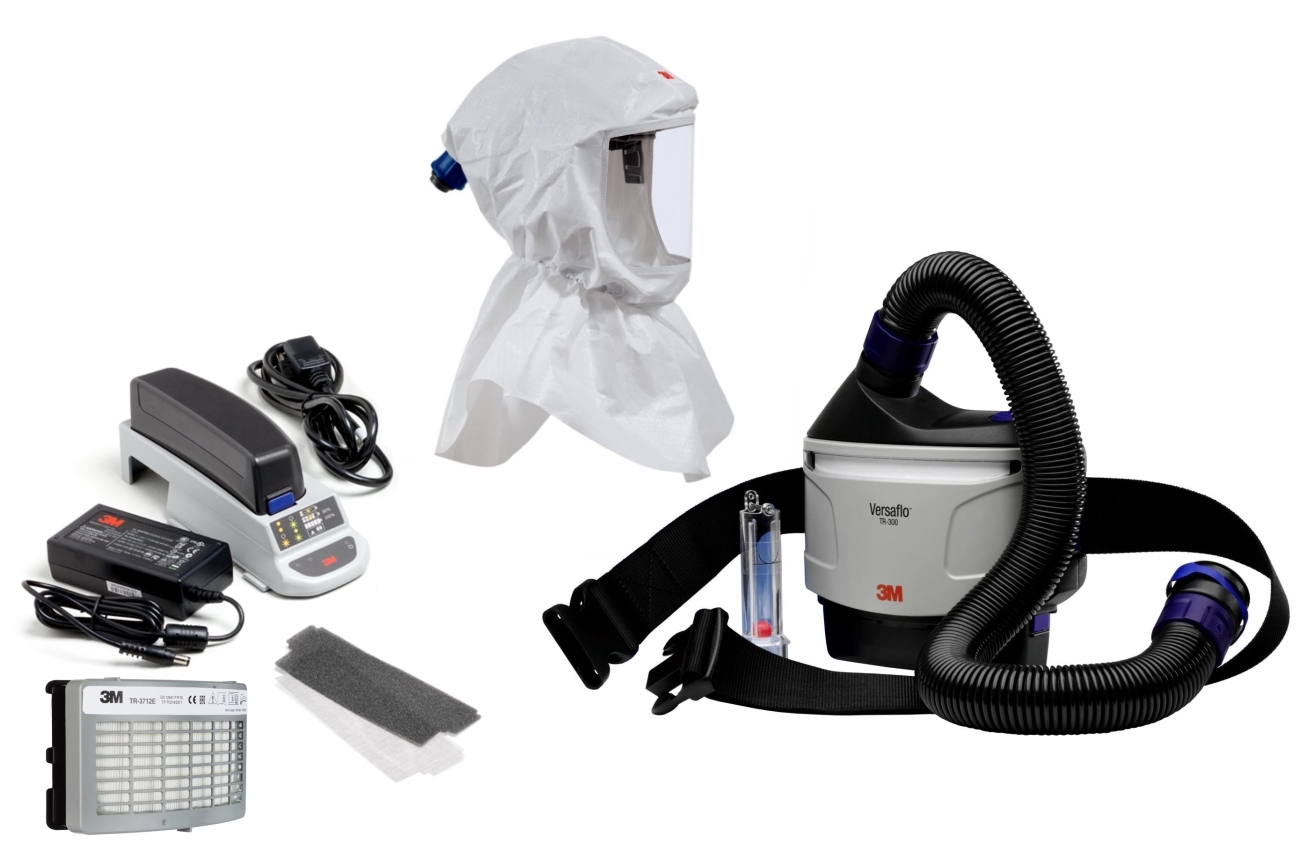 3M TR-315E+ Versaflo starter pack incl. TR-302E, accessori e 3M Versaflo premium lightweight bonnet S655 starter pack incl. supporto testa e guarnizione collo in tessuto, materiale: Web 24