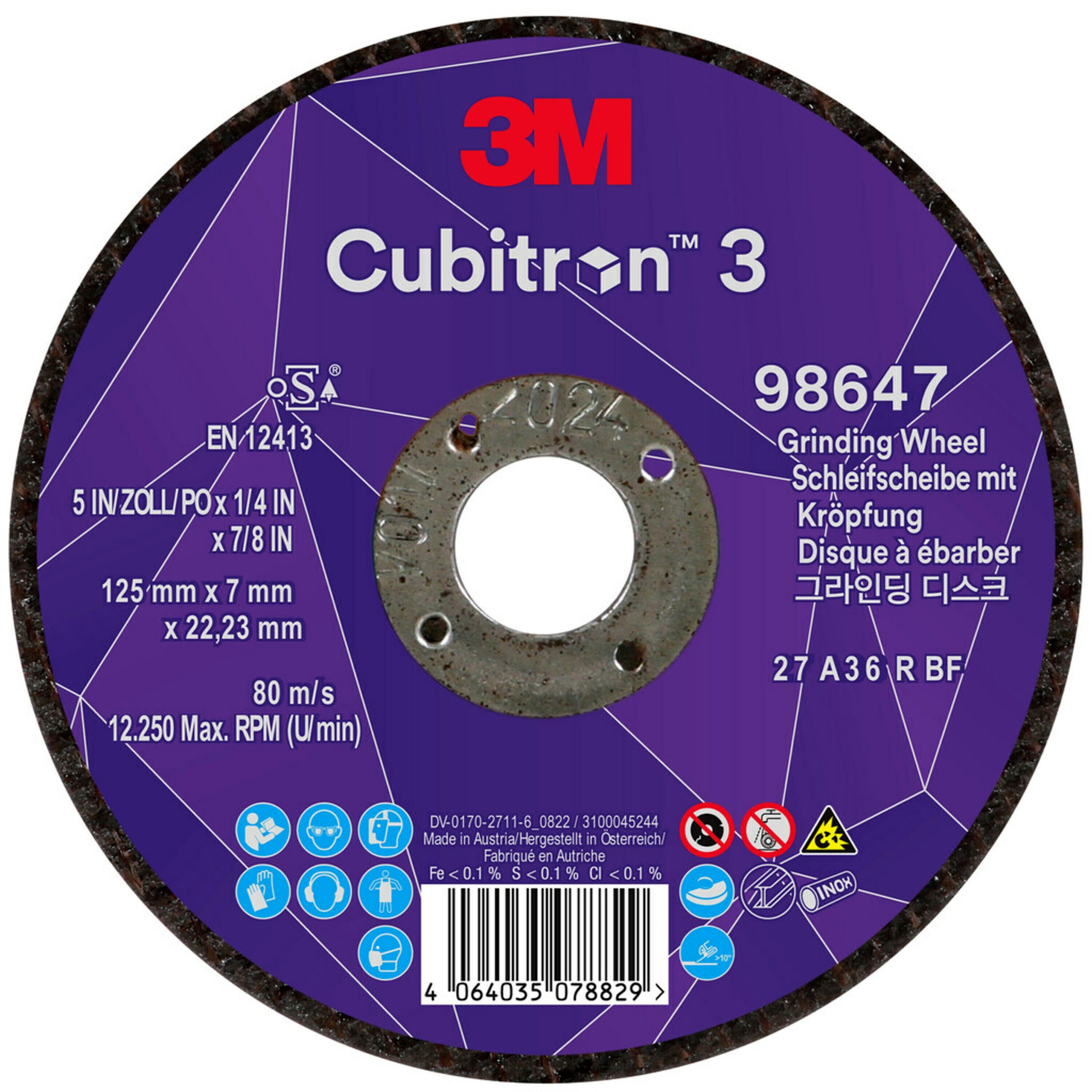 3M Cubitron 3 slijpschijf, 125 mm, 7,0 mm, 22,23 mm, 36+, type 27 # 98647