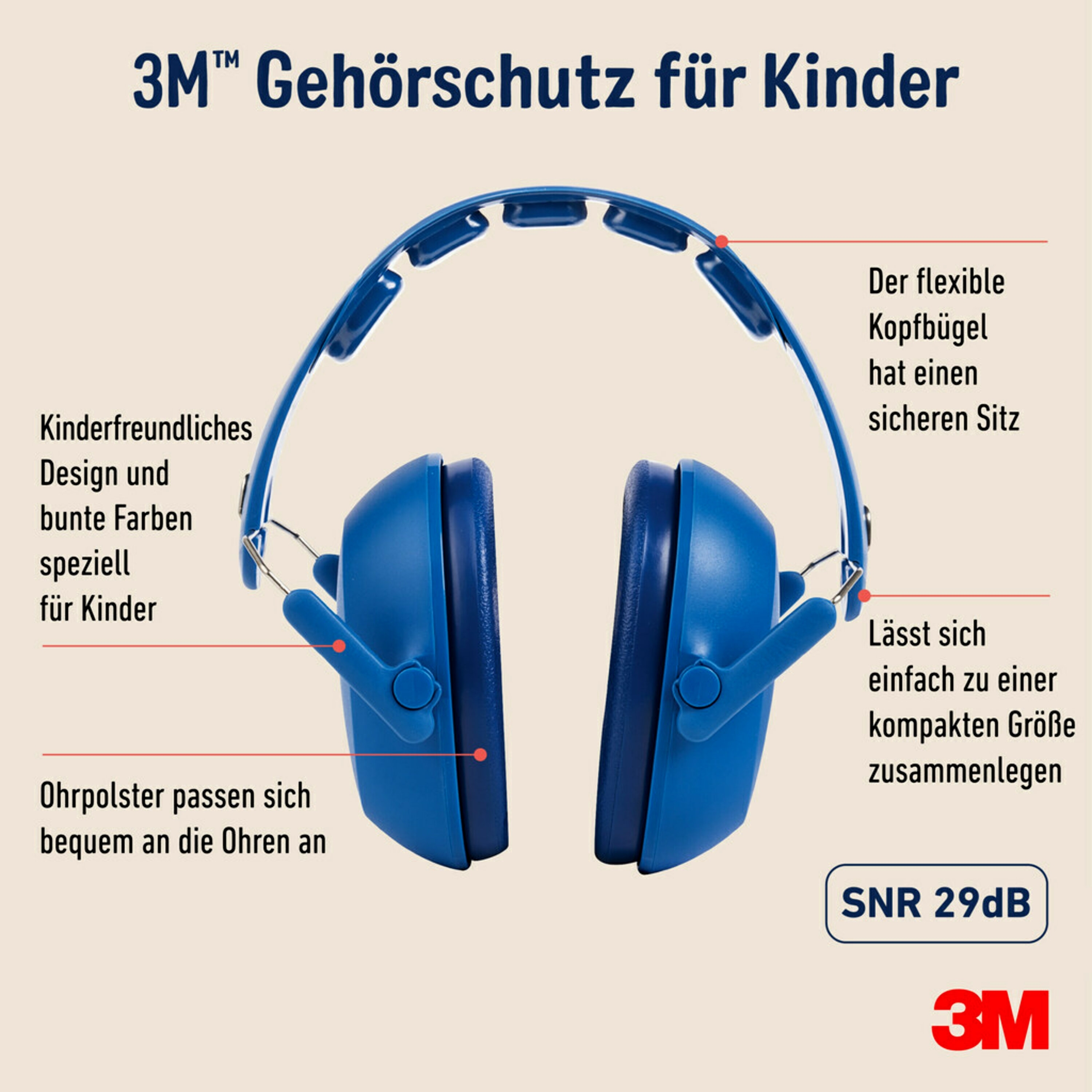 3M Zaščita sluha za otroke PKIDSB-BLU-E, modra (87-98 dB) SNR 29dB