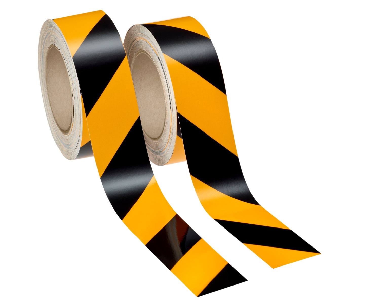 3M industriële waarschuwingsmarkeringen 13058A50 zwart/geel, reflecterend, zelfklevend, 1 rol rechts, 1 rol links, 50 mm x 25 m incl. trekker