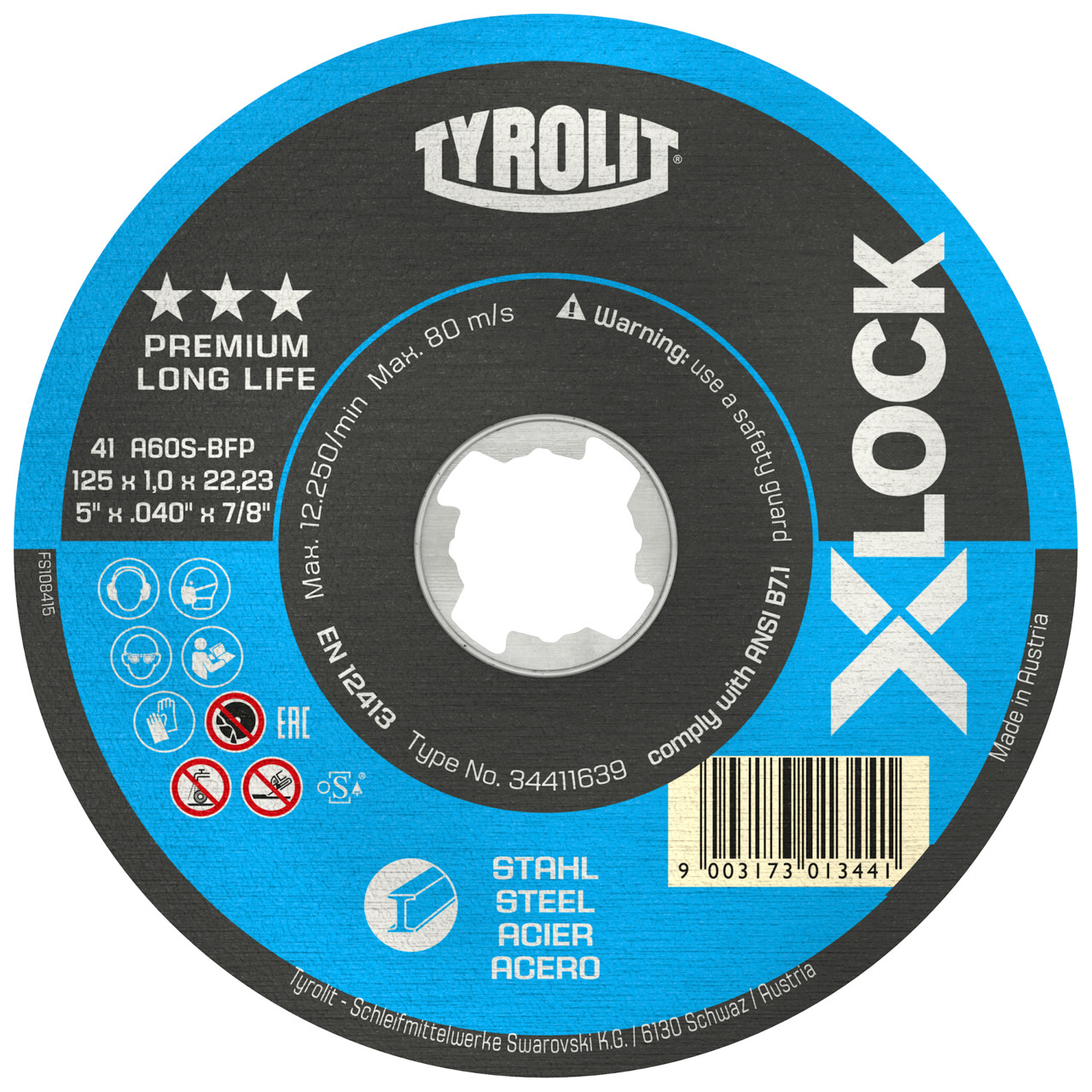 Discos de corte TYROLIT DxDxH 115x1,6x22,23 X-LOCK LONGLIFE para acero