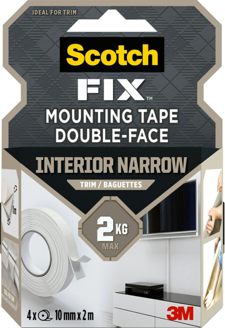 3M Scotch-Fix cinta de montaje para molduras 914140-1020SBT-P, 10 mm x 2 m, 4 rollos / paquete, Soporta hasta 2 kg