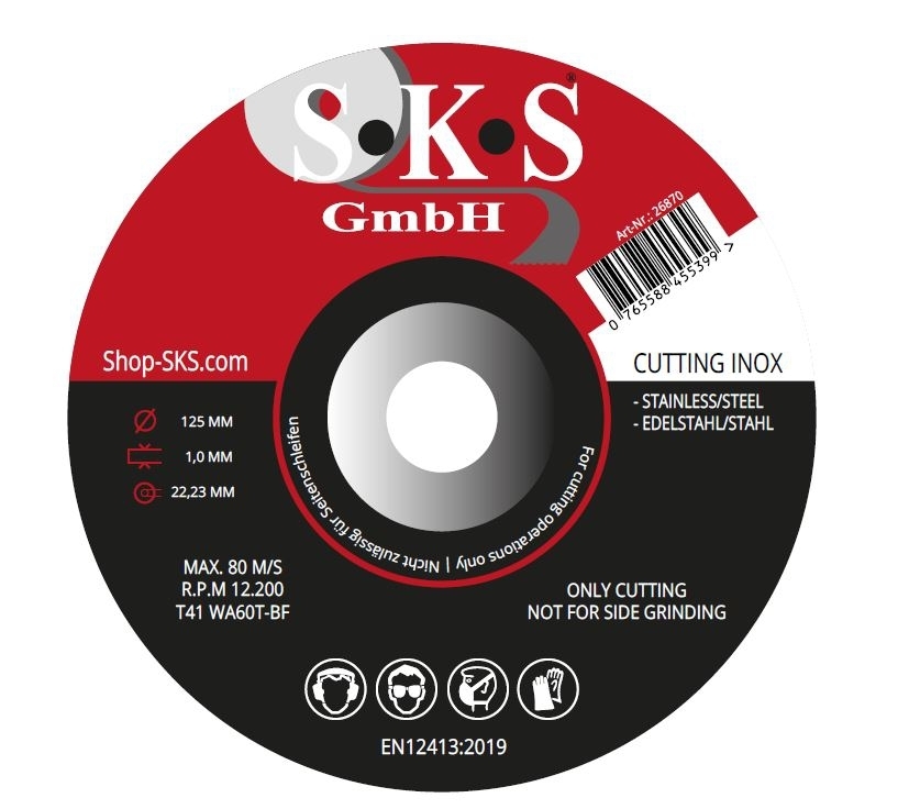 S-K-S cut-off wheel, 125 mm, 1.0 mmm 22.23 mm, 2in1 for steel and stainless steel (premium)