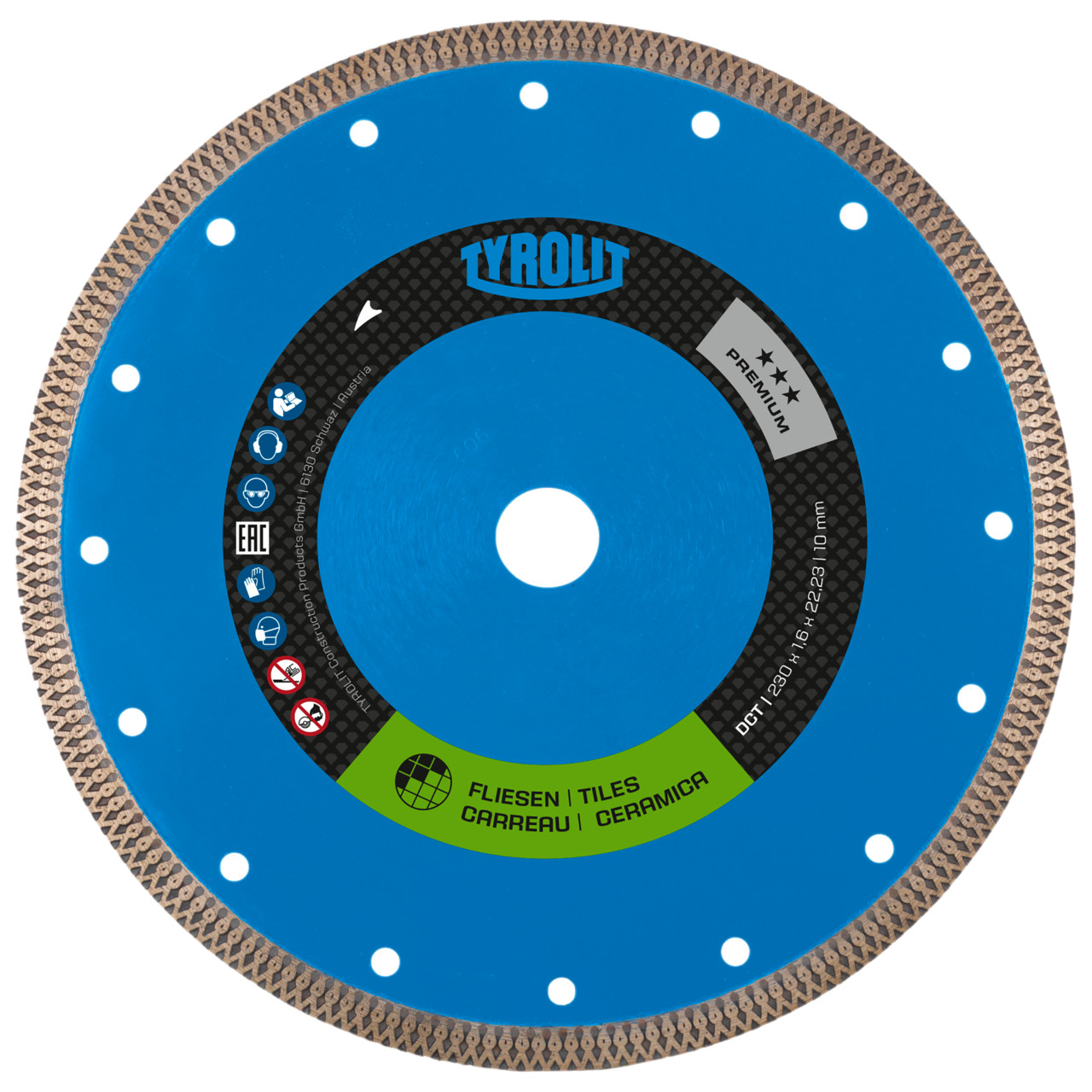 TYROLIT dry-cutting saw blades DxDxH 125x1.2x22.23 DCT, shape: 1A1R (cut-off wheel with continuous cutting wheel), Art. 639560