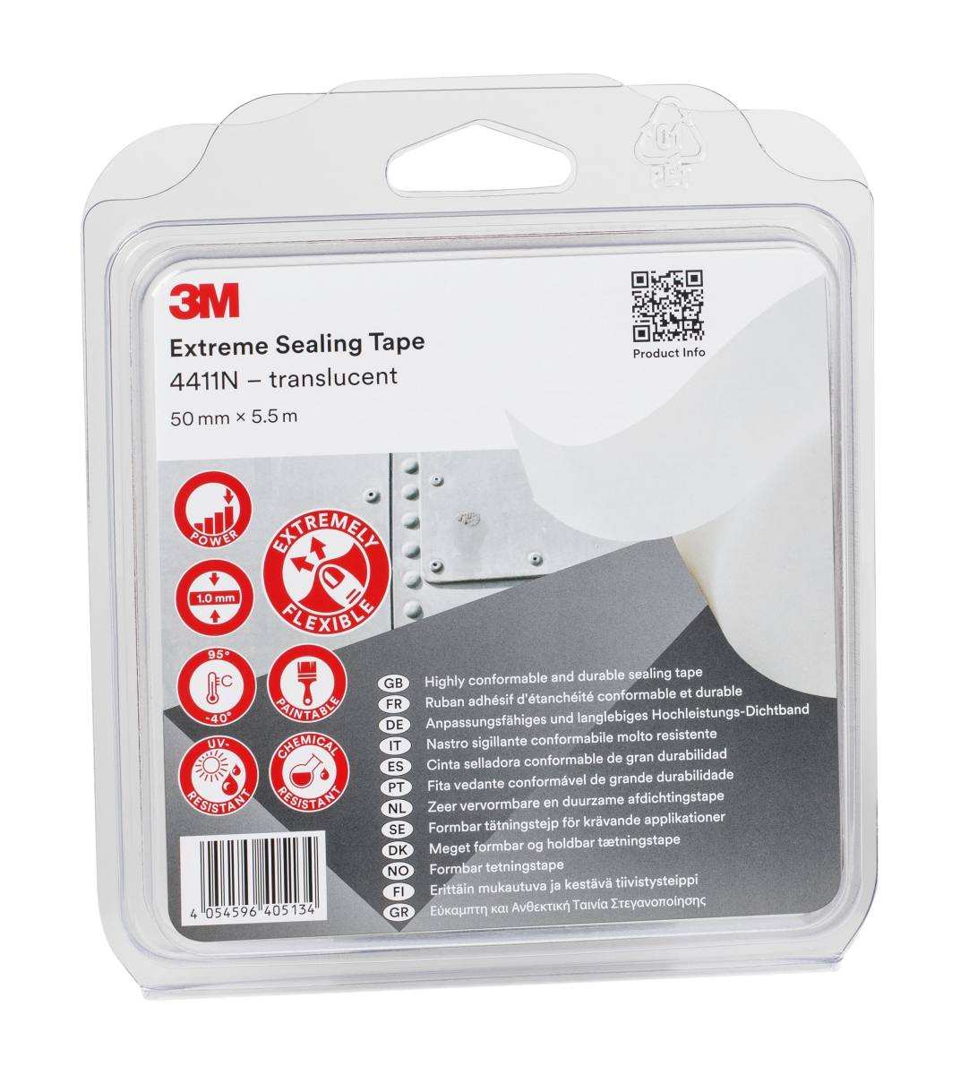 3M high-performance sealing tape 4411N, 50 mm x 5.5 m, 1 mm, translucent, blister pack