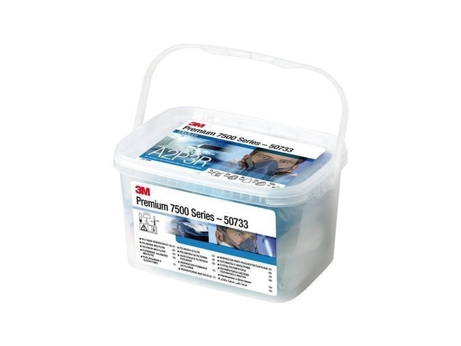 3M painting mask set incl. 1x 7502M silicone mask, 2x 6055 filters, 4x 5935 filters, 2x 501 filter caps, 10x 105 wipes in storage box #50733
