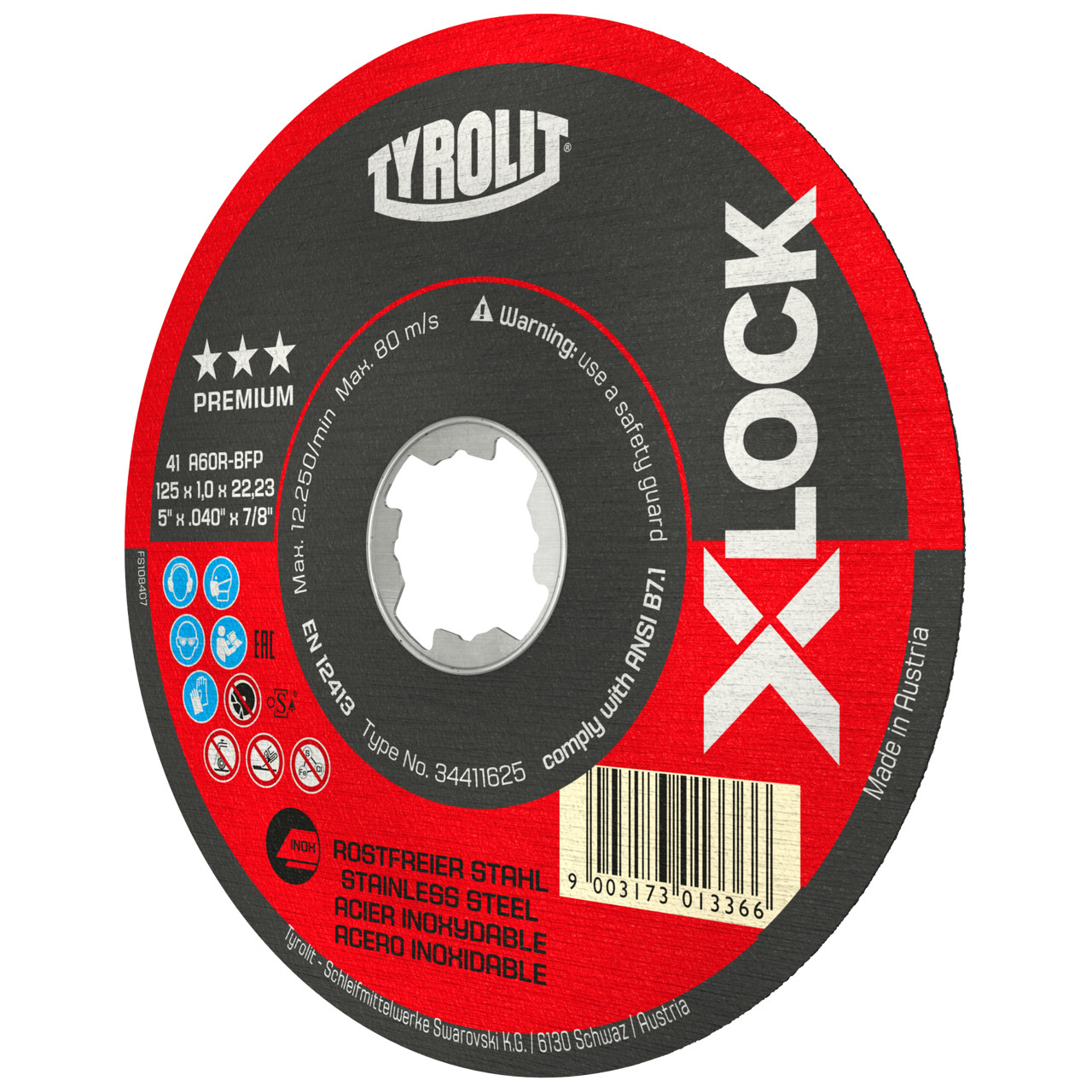 TYROLIT Disques à tronçonner DxTxH 125x1,0x22,23 X-LOCK pour acier inoxydable