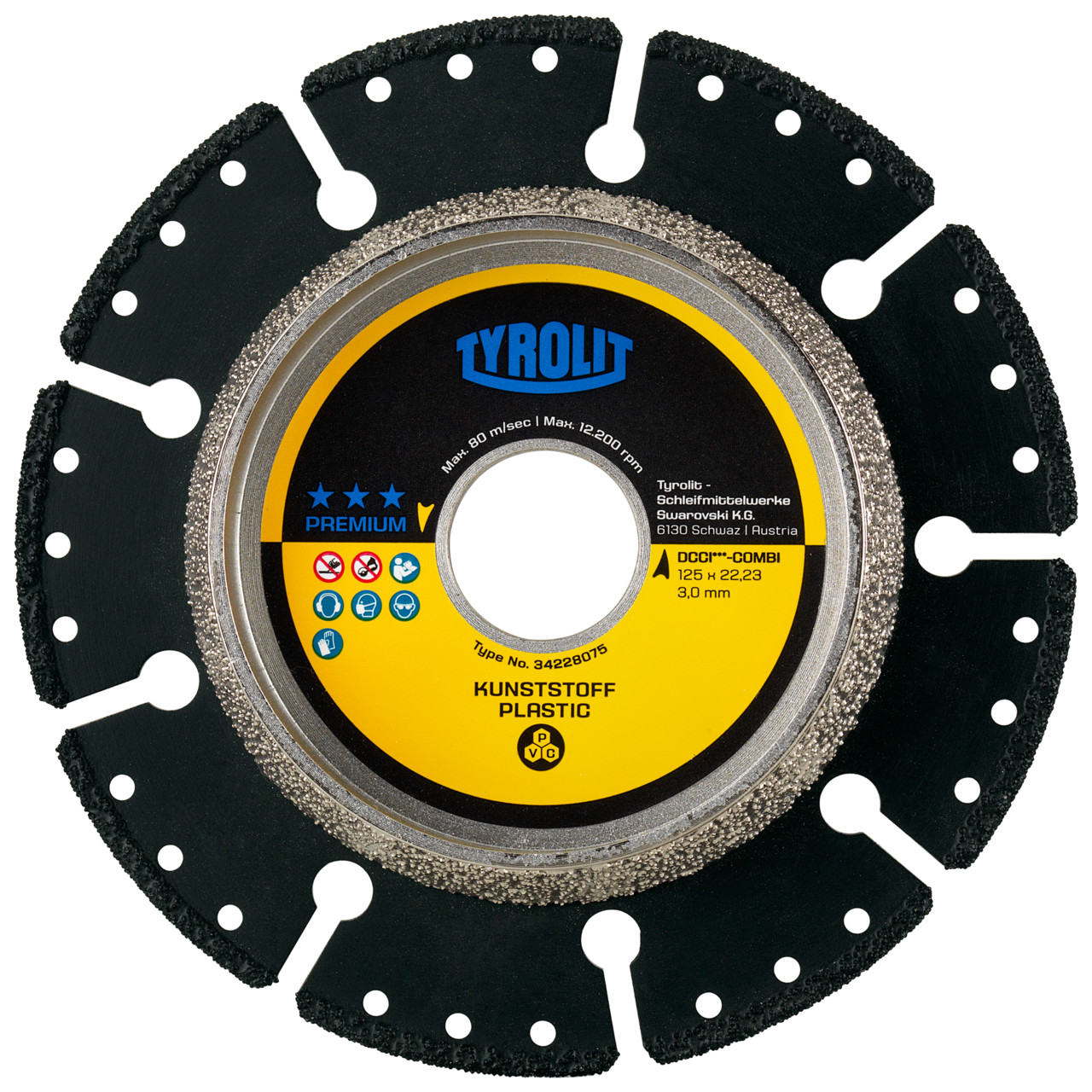 TYROLIT cut-off and chamfering wheel DxDxH 125x3x22.23 DCCI Combi, form: UC3, Art. 34228075