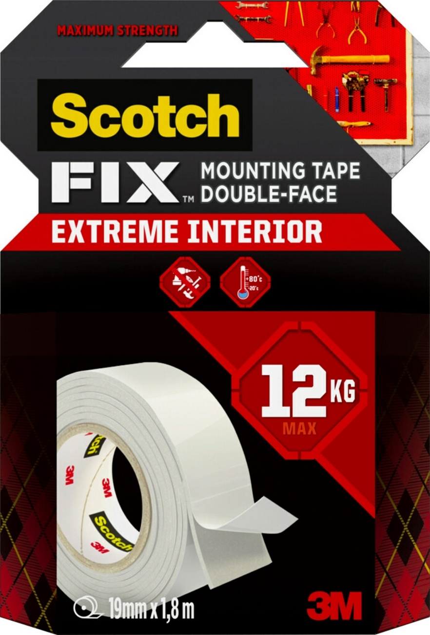3M Scotch-Fix Extreme Innenmontageband PGS05-1918-MR, 19 mm x 1,8 m, Hält bis zu 12 kg, 1 kg/15 cm