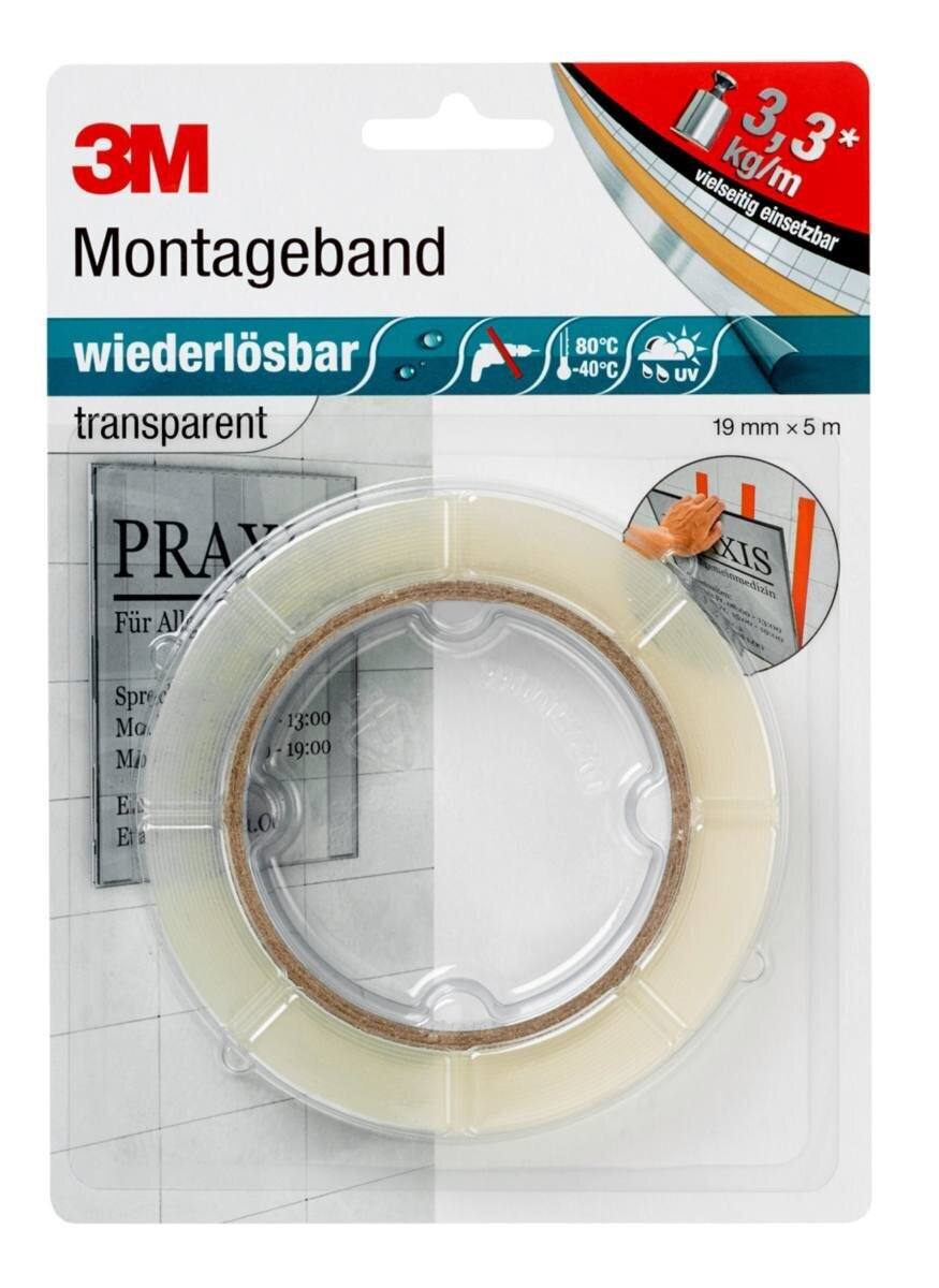 3M mounting tape, removable, transparent, 19 mm x 5 m, 0.8 mm