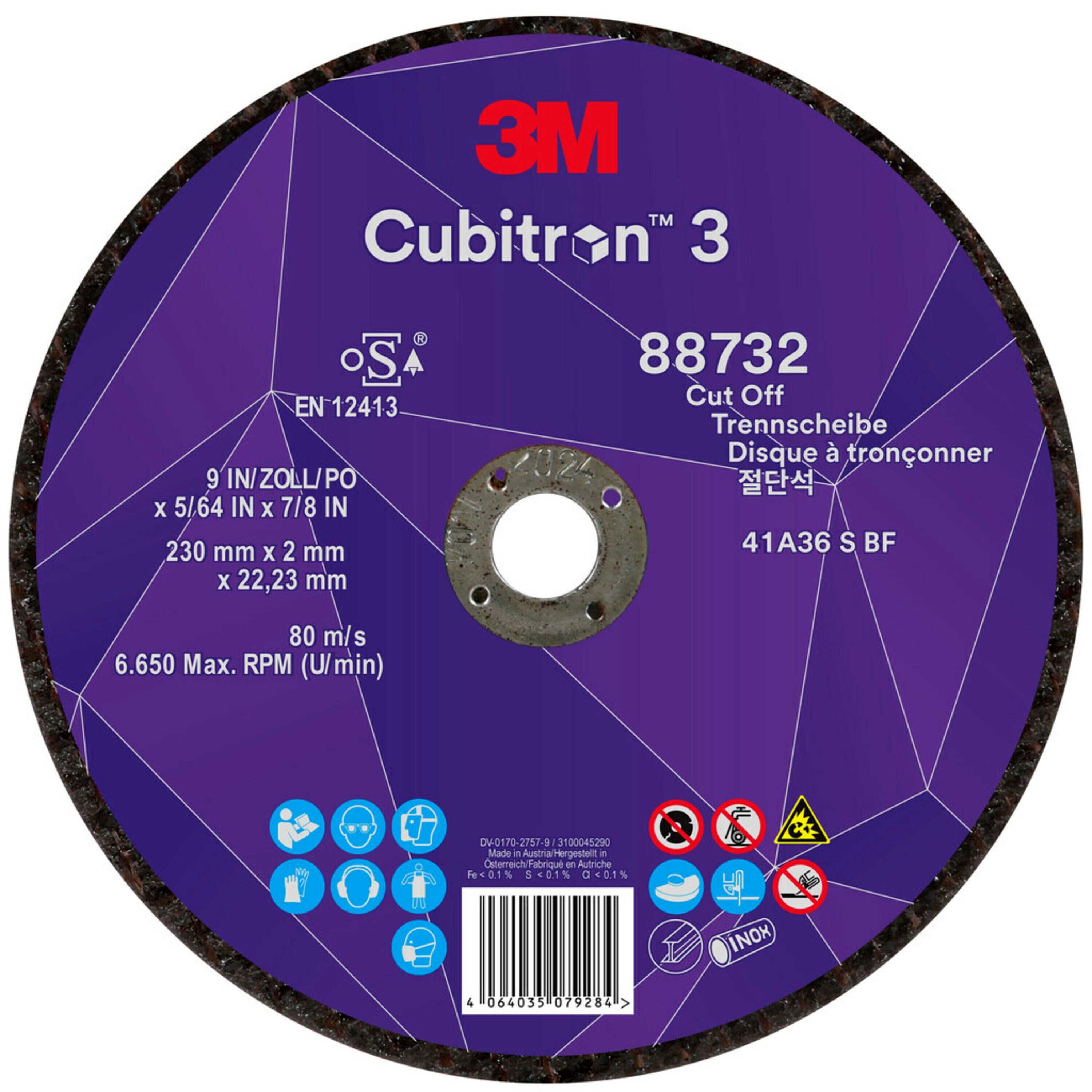 Disco de corte 3M Cubitron 3, 230 mm, 2 mm, 22,23 mm, 36 , tipo 41 #88732