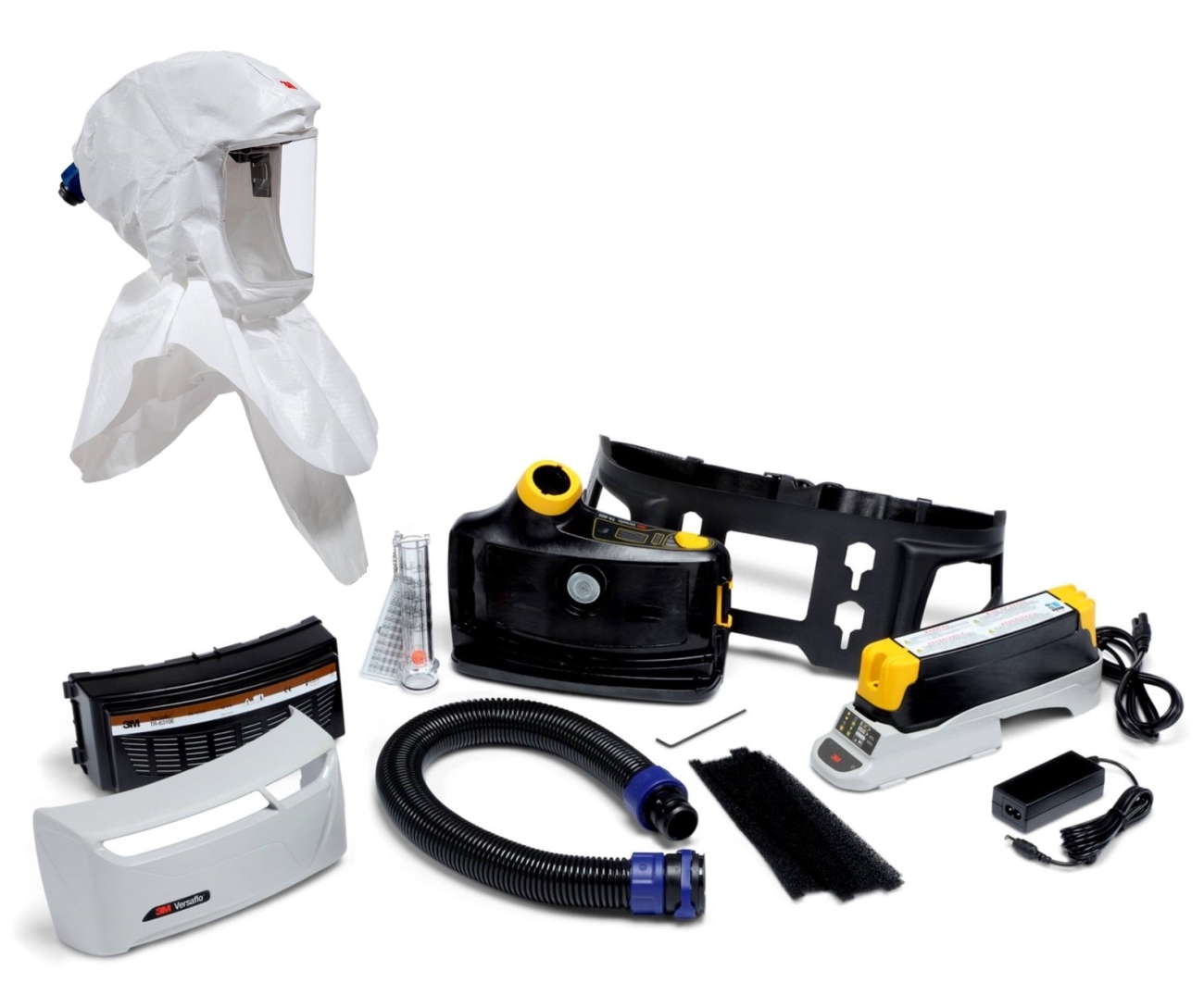 3M TR-819E IS Versaflo starter pack protección contra explosiones incl. TR-802E, accesorios y 3M Versaflo premium gorro ligero S657 starter pack incl. soporte de cabeza y peto interior, material: Web 24