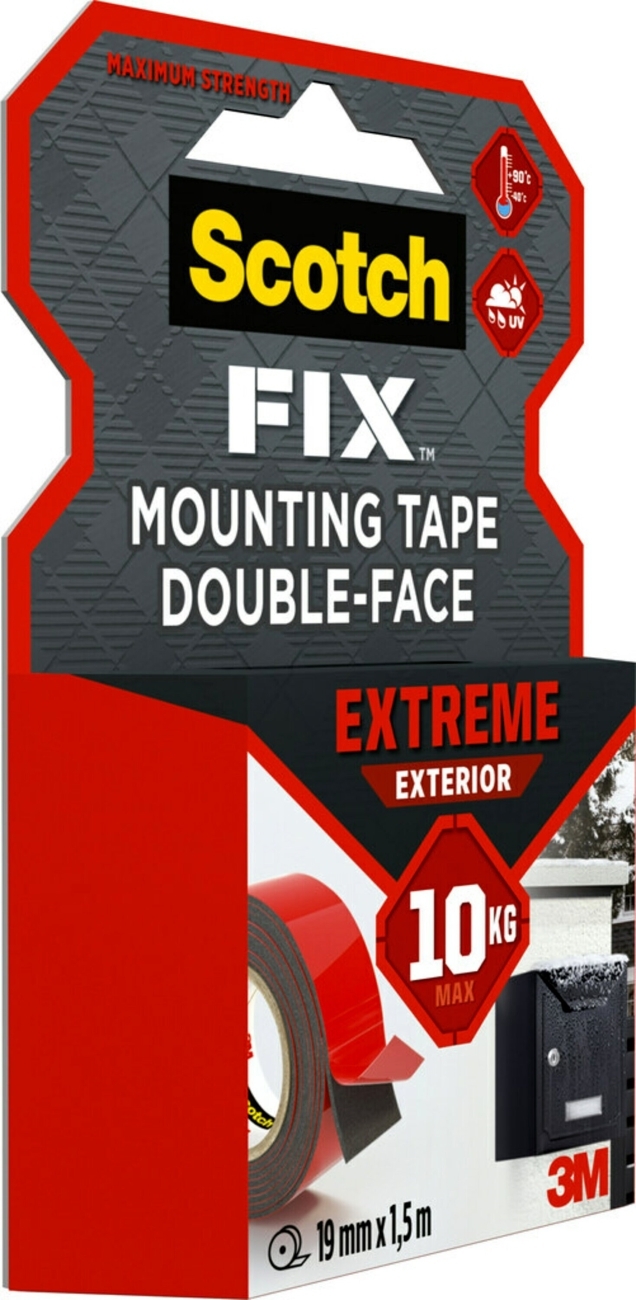 3M Scotch-Fix Extreme zunanji montažni trak, 19 mm x 1,5 m, drži do 10 kg, 1 kg/15 cm