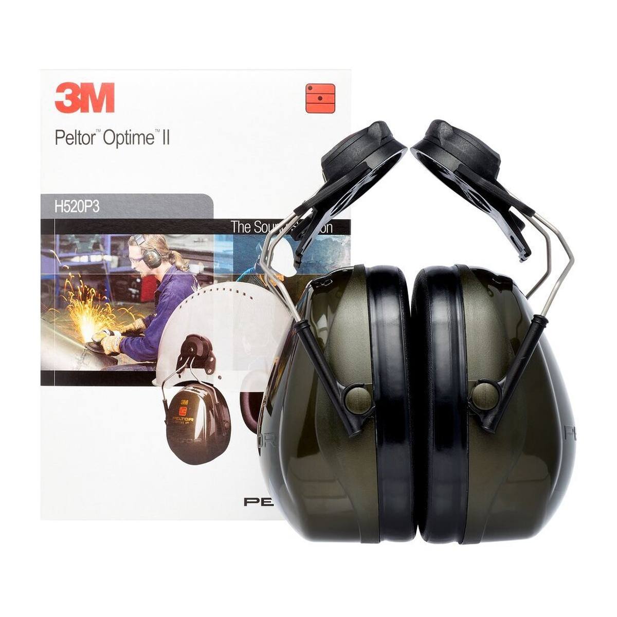 3M Peltor Optime II earmuffs, helmet attachment, green, with helmet adapter P3E (for all 3M helmets, except G2000), SNR = 30 dB, H520P3E
