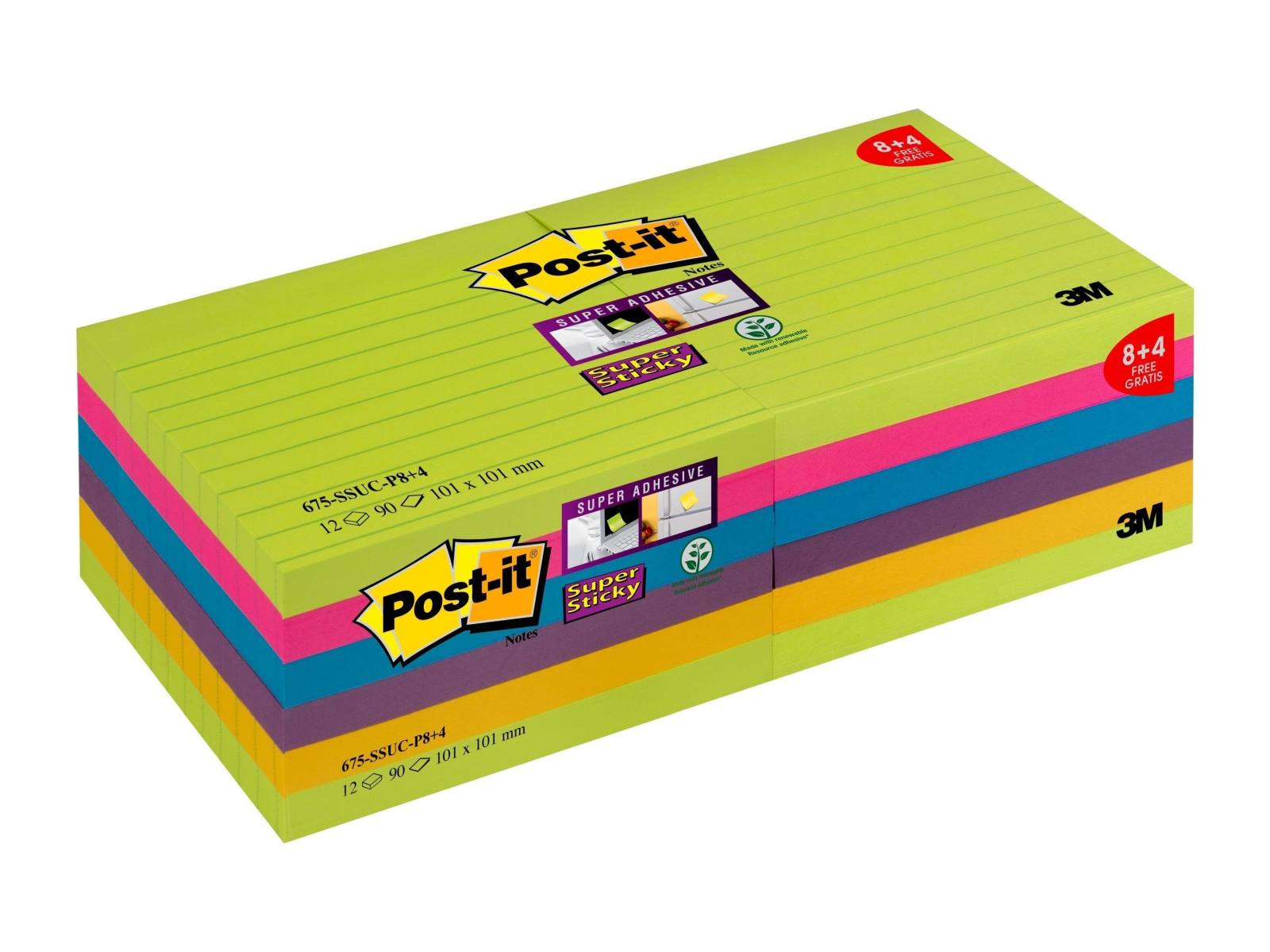 3M Post-it Super Sticky Notes Promotion 4690-SSUC-P4+2 6 Blöcke á 90 Blatt zum Vorteilspreis, neongrün, ultrapink, -gelb, -blau, neonorange, 101 mm x 152 mm, liniert, PEFC zertifiziert