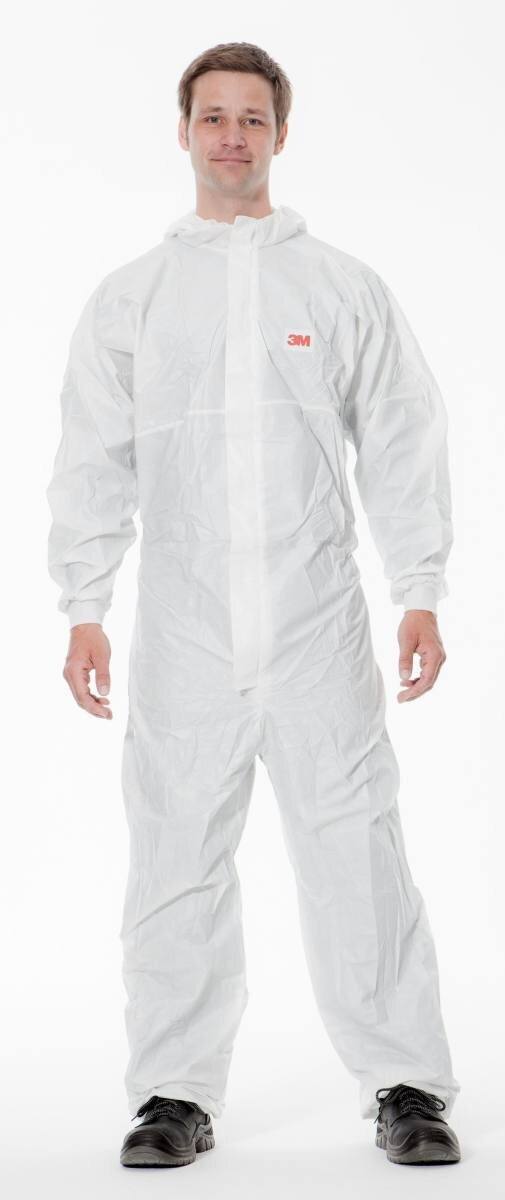 3M 4540 coverall, white blue, type 5/6, size M, robust, lint-free, reinforced seams, SMMMS material, breathable, detachable zipper, knitted cuffs
