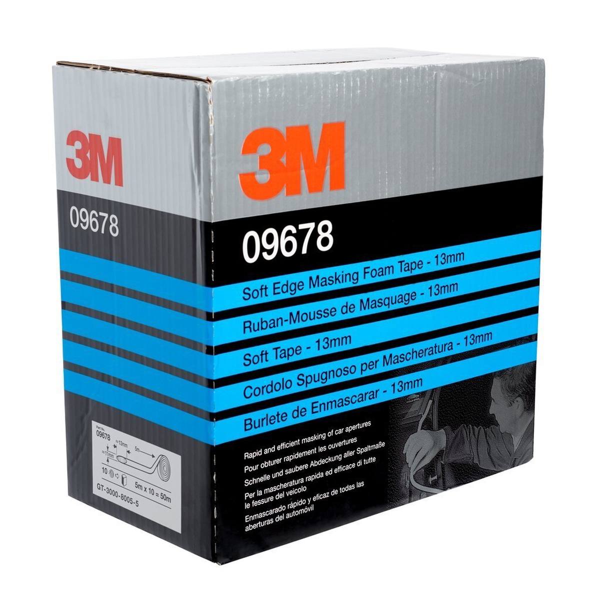 3M Soft Edge Foam Masking Tape, Blanco, 50 m x 13 mm, 1pack = 3pcs #09678
