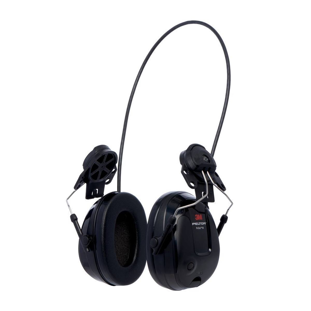 Auricular de protección auditiva 3M Peltor ProTac III Slim, negro, versión casco, con tecnología de atenuación activa dependiente del nivel para la percepción del ruido ambiente, SNR = 25 dB, negro