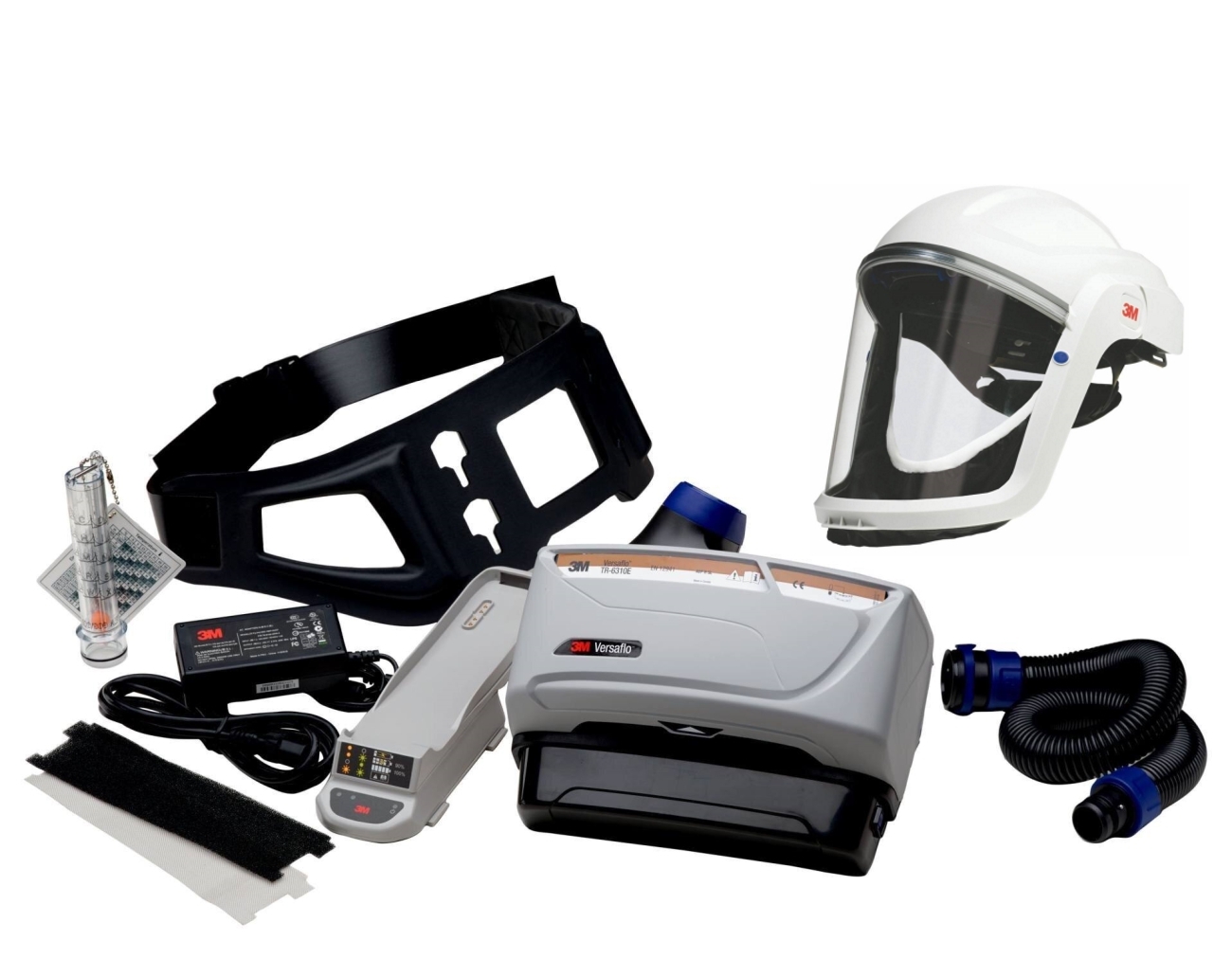 3M TR-619+ Versaflo starter pack incl. TR-602E, accesorios y casco de seguridad 3M Versaflo M207 con sellado facial ignífugo y visor de policarbonato, transparente