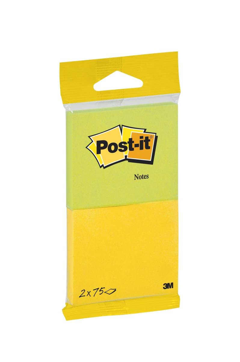 3M Post-it Notes 6720-YG, 76 mm x 63,5 mm, neongelb, neongrün, 2 Blöcke à 75 Blatt