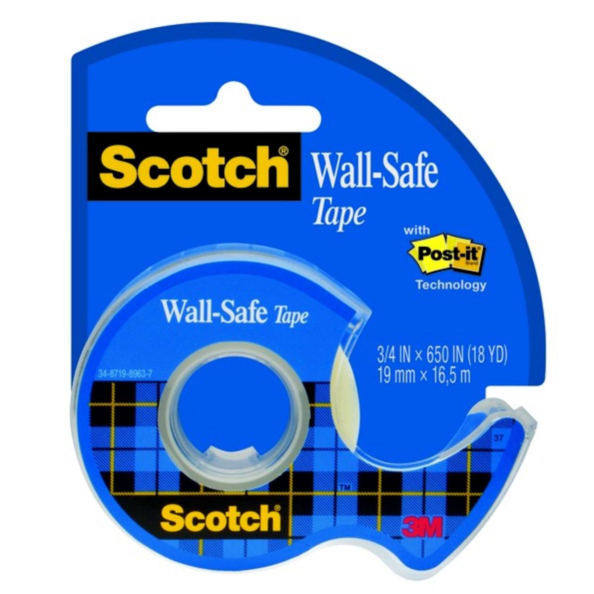 3M Cinta adhesiva Scotch Wall-Safe 19 mm x 16,5 m 1 rollo, 1 dispensador maxi