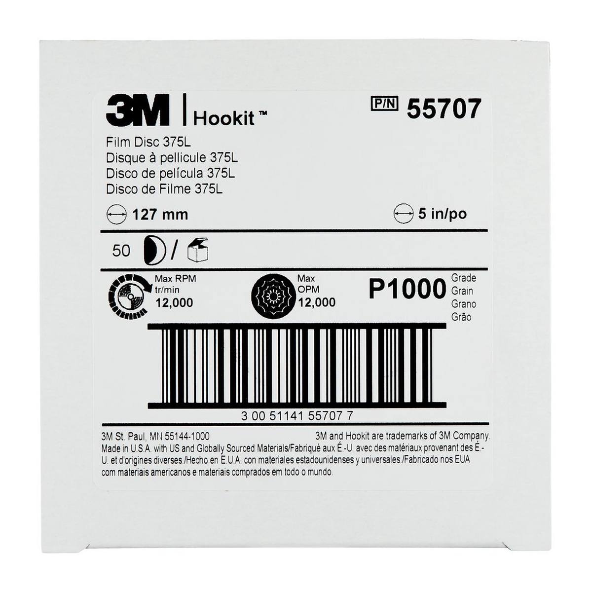 3M Hookit Kletthaftende Scheibe 375L, 150 mm, P1000, ungelocht