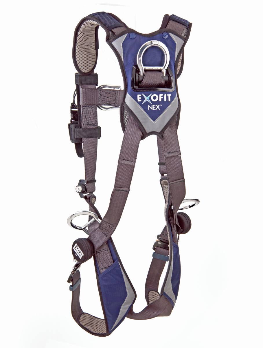 3M DBI-SALA harness ExoFit NEX Wind - Tech-Lite chest and back fall-arrest eyelets, retaining eyelets, Duo-Lok automatic quick-release buckles, dust and water-repellent webbing, 3M Connected Safety-ready RFID tag for inspection, XL