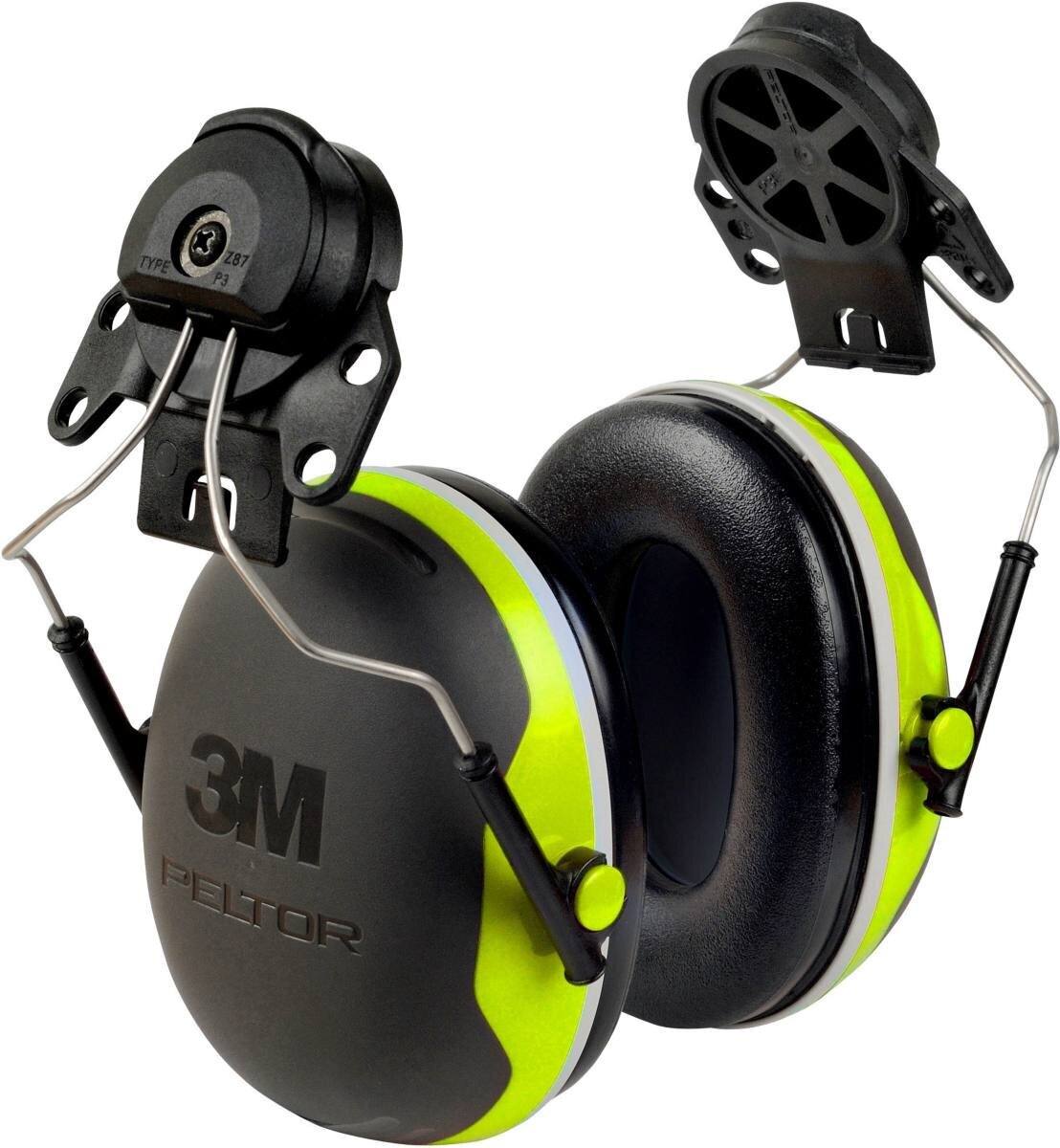 3M Peltor oorkappen, X4P3E helmbevestiging, neon, geel, SNR = 32 dB met helmadapter P3E (voor alle 3M helmen, behalve G2000)
