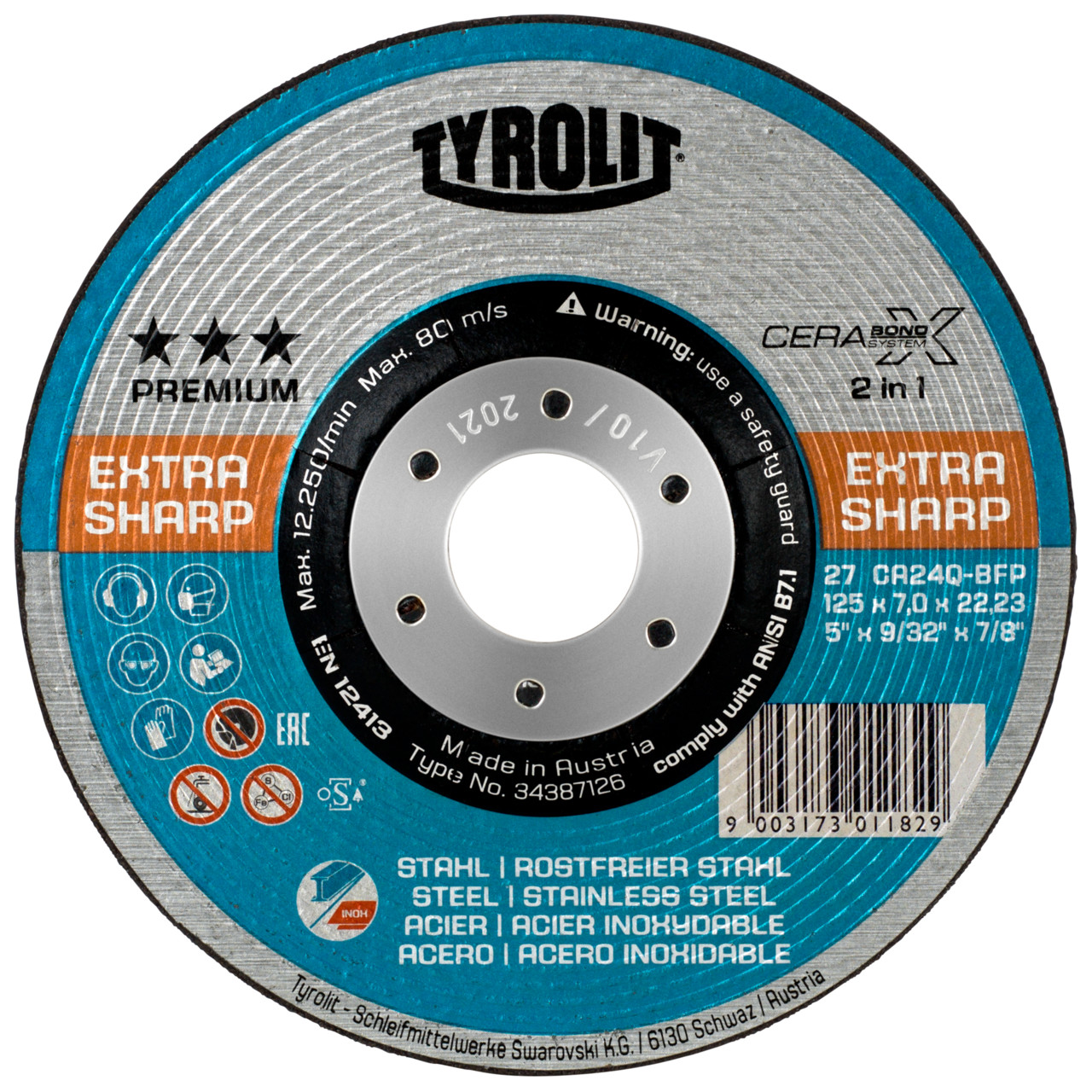 TYROLIT grinding wheel DxUxH 125x7x22.23 CERABOND X for steel and stainless steel