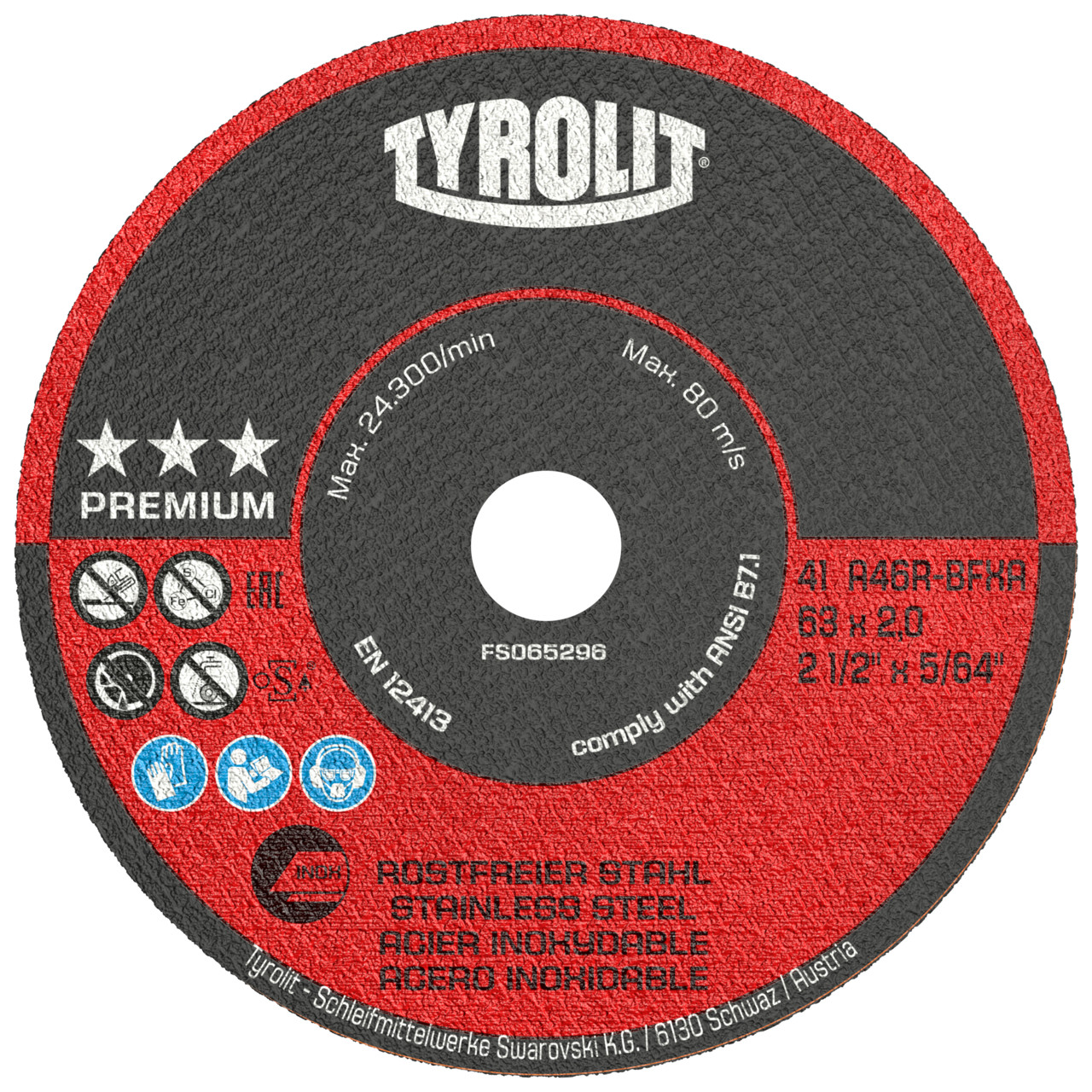 TYROLIT cut-off wheels DxDxH 63x1x10 For stainless steel, shape: 41 - straight version, Art. 299269