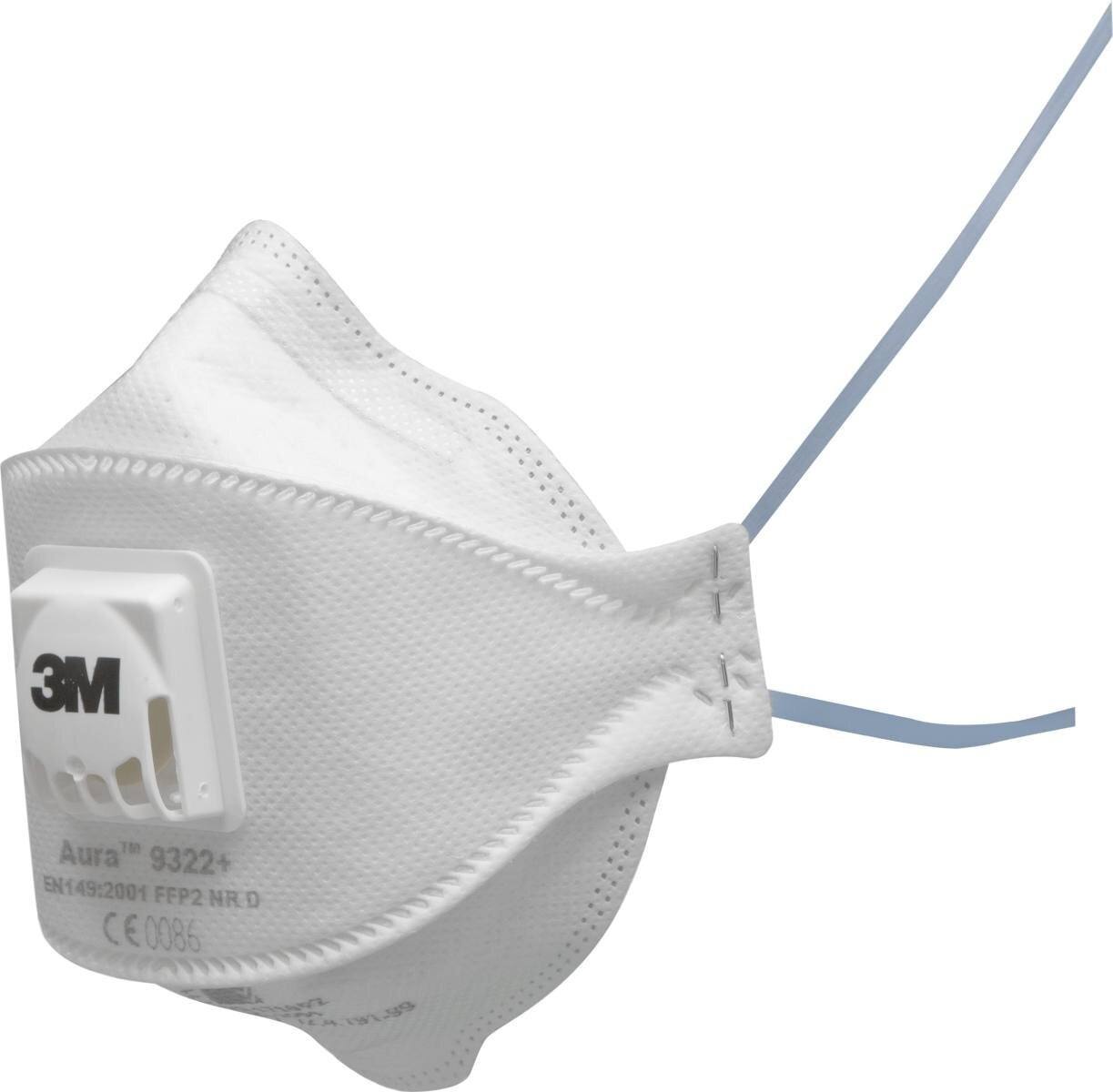 3M 9322 Aura Masque de protection respiratoire FFP2 avec valve d'expiration Cool-Flow, jusqu'à 10 fois la valeur limite (emballage individuel hygiénique)