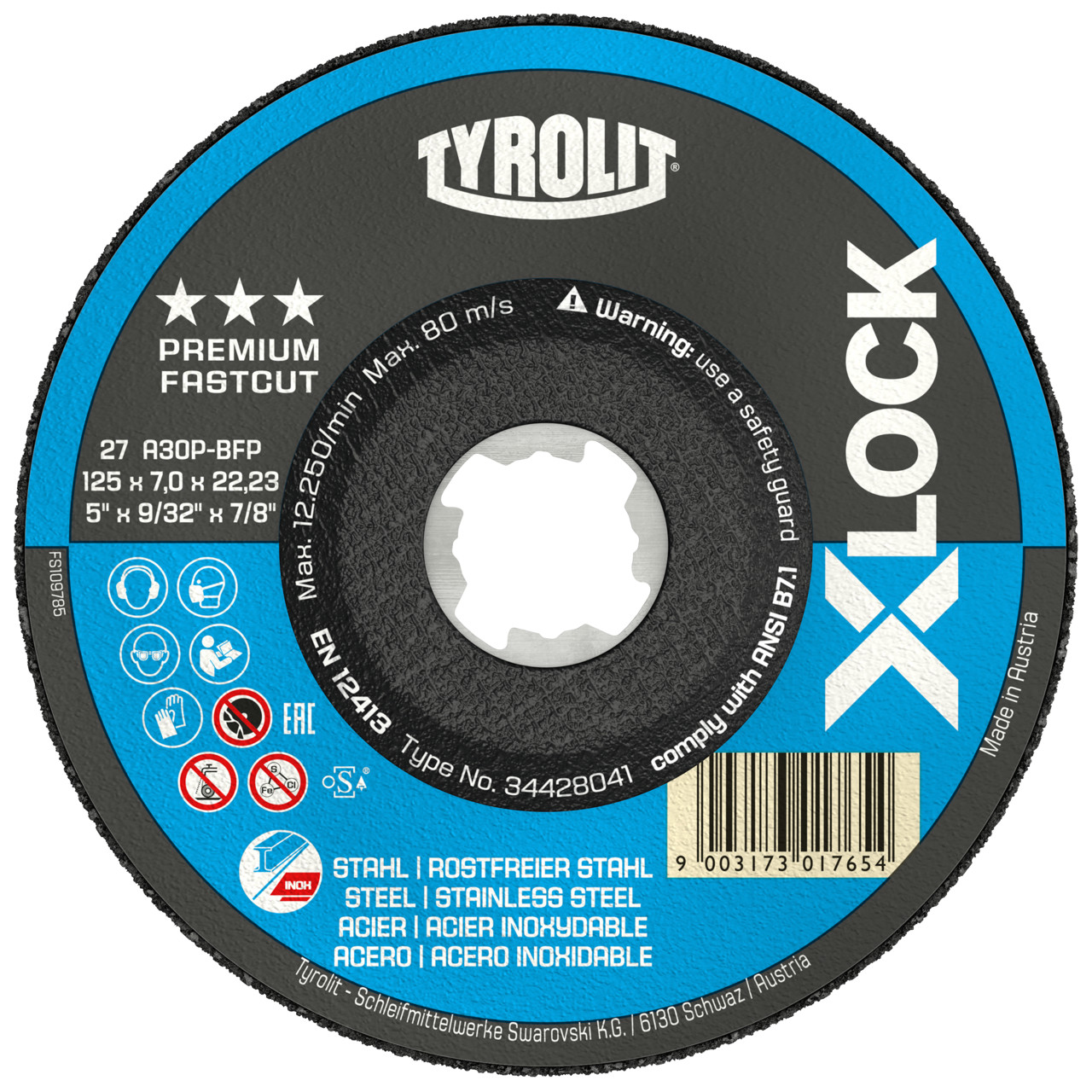 TYROLIT grinding wheel DxUxH 115x7x22.23 X-LOCK for steel and stainless steel