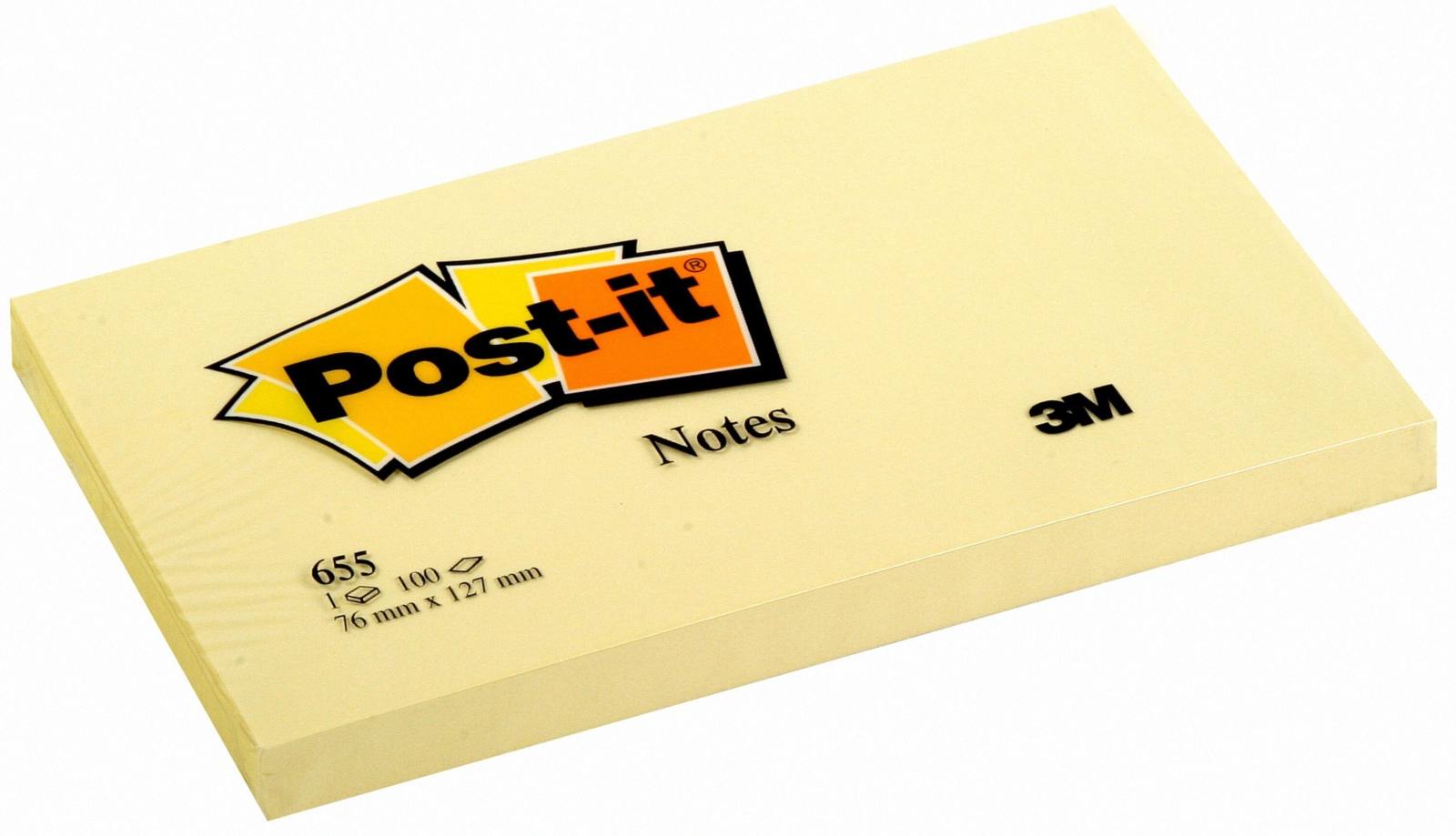 3M Post-it Notes 655, 127 mm x 76 mm, geel, 1 pak = 12x 1 pad van 100 vellen