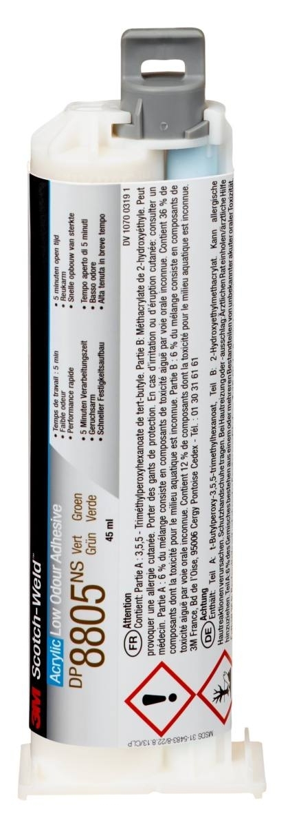 Kit de inicio: 1x adhesivo de construcción de 2 componentes 3M Scotch-Weld Sistema EPX DP8805NS, verde, 45 ml 1x herramienta manual S-K-S para cartuchos EPX 38 a 50 ml incl. pistón de alimentación 2:1 & 10:1, 3x boquilla mezcladora