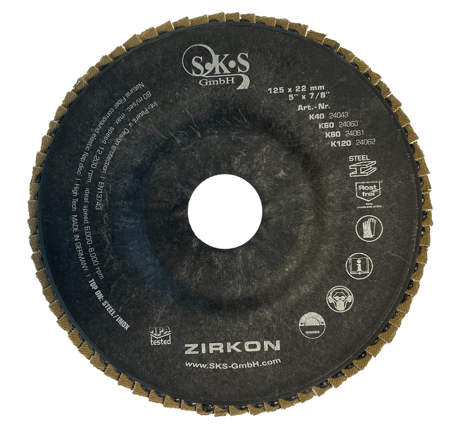 S-K-S 962 disco de láminas circonio, 125 mm, 22.23 mm, P40