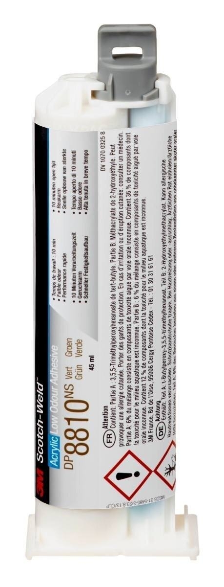 Kit de démarrage : 1x 3M Scotch-Weld colle de construction à 2 composants EPX System DP8810NS, vert, 45 ml 1x appareil manuel S-K-S pour cartouches EPX 38 à 50ml y compris piston d'avance 2:1 & 10:1, 3x buse de mélange