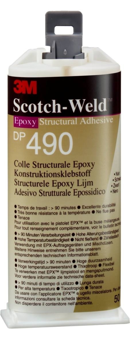 Aloitussarja: 1x 3M Scotch-Weld 2-komponenttinen rakennusliima EPX System DP490, musta, 50 ml, 1x S-K-S käsityökalu EPX 38 - 50 ml patruunoille sis. syöttömännän 2:1 & 10:1, 3x sekoitussuutin.