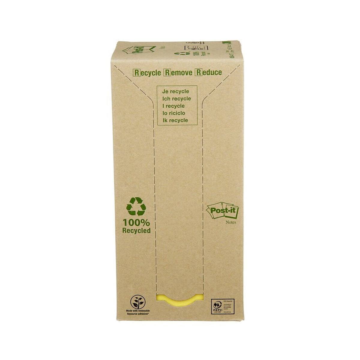3M Post-it Recycling Notes 654-1T, 76 mm x 76 mm, giallo, 16 blocchetti da 100 fogli ciascuno