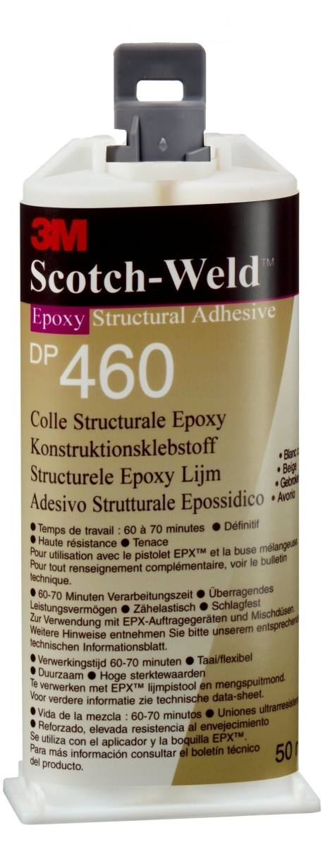 Kit de inicio: 1x adhesivo de construcción de 2 componentes 3M Scotch-Weld EPX System DP460, beige, 50 ml, 1x herramienta manual S-K-S para cartuchos EPX 38 a 50 ml incl. pistón de alimentación 2:1 & 10:1, 3x boquilla mezcladora