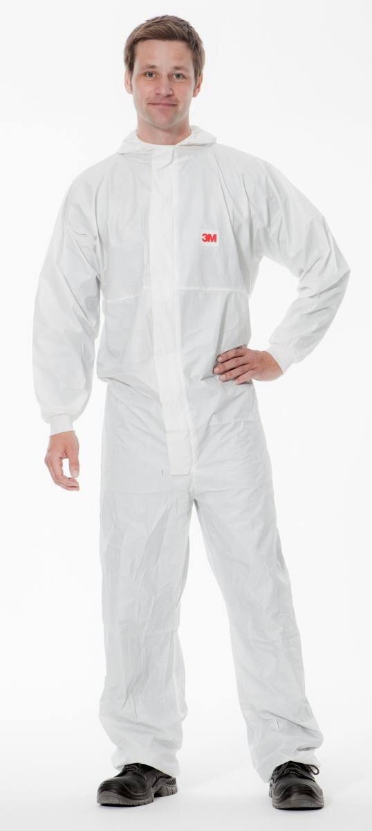 3M 4545 coverall, white, TYPE 5/6, size S, material PE laminate, antistatic coating, particularly low-linting, detachable zipper, knitted cuffs