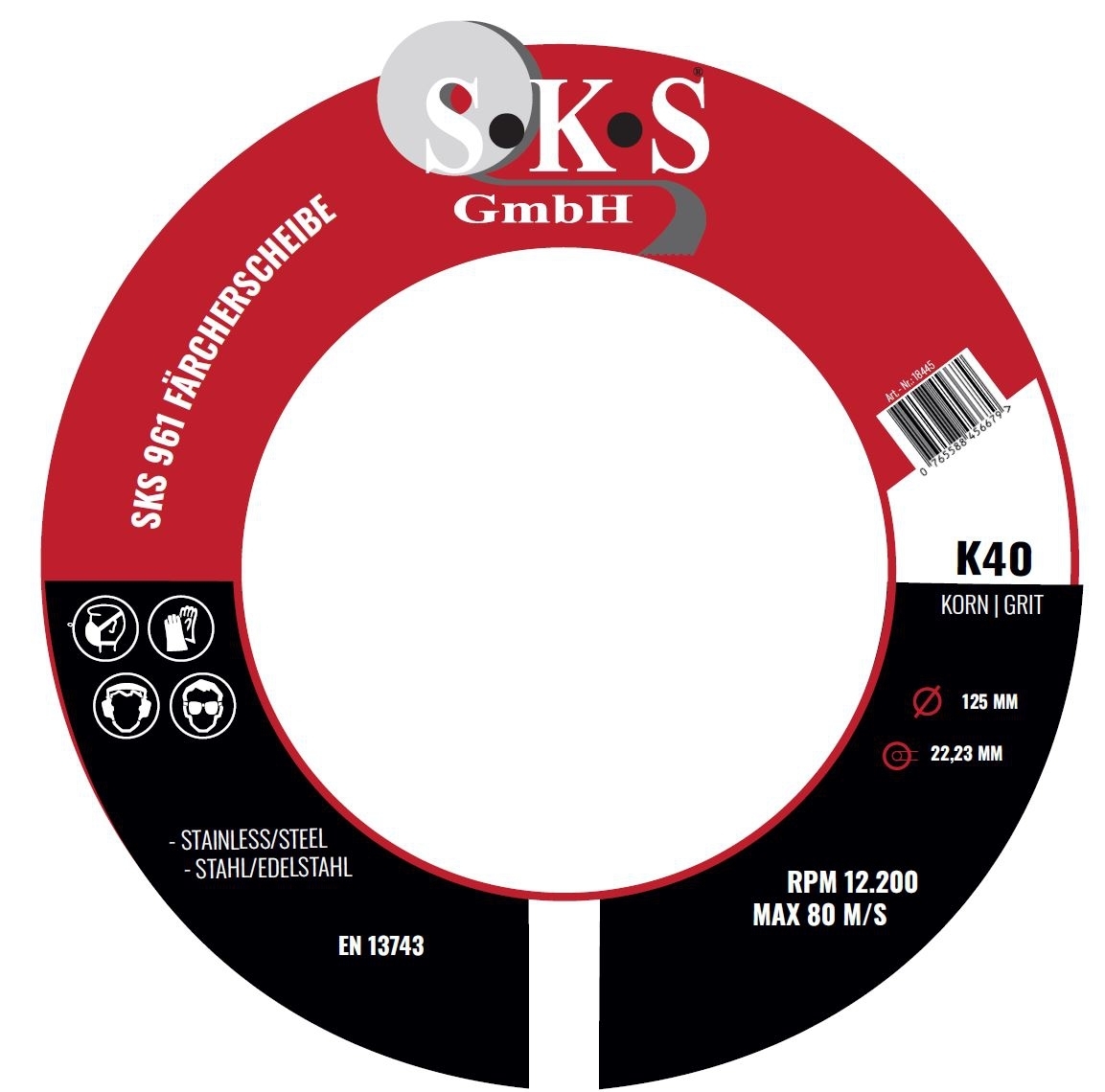 S-K-S 961 disco de láminas de circonio, 125 mm, 22,23 mm, P40, 2 en 1 para acero y acero inoxidable (premium)