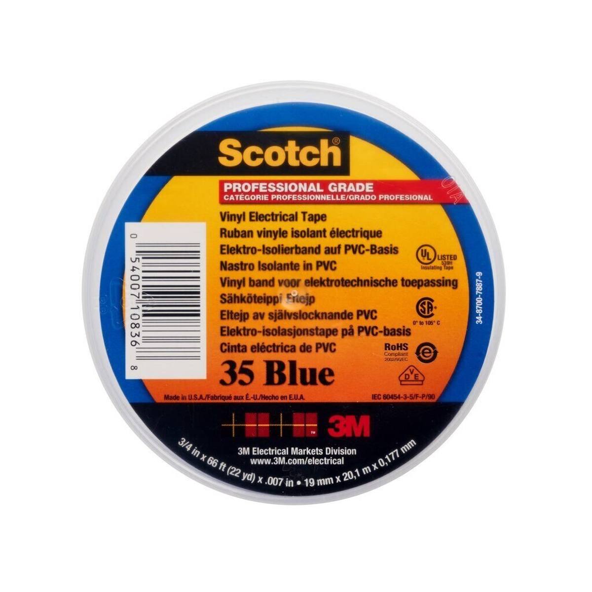 3M Scotch 35 vinyylinen sähköeristysteippi, sininen, 19 mm x 20 m, 0,18 mm