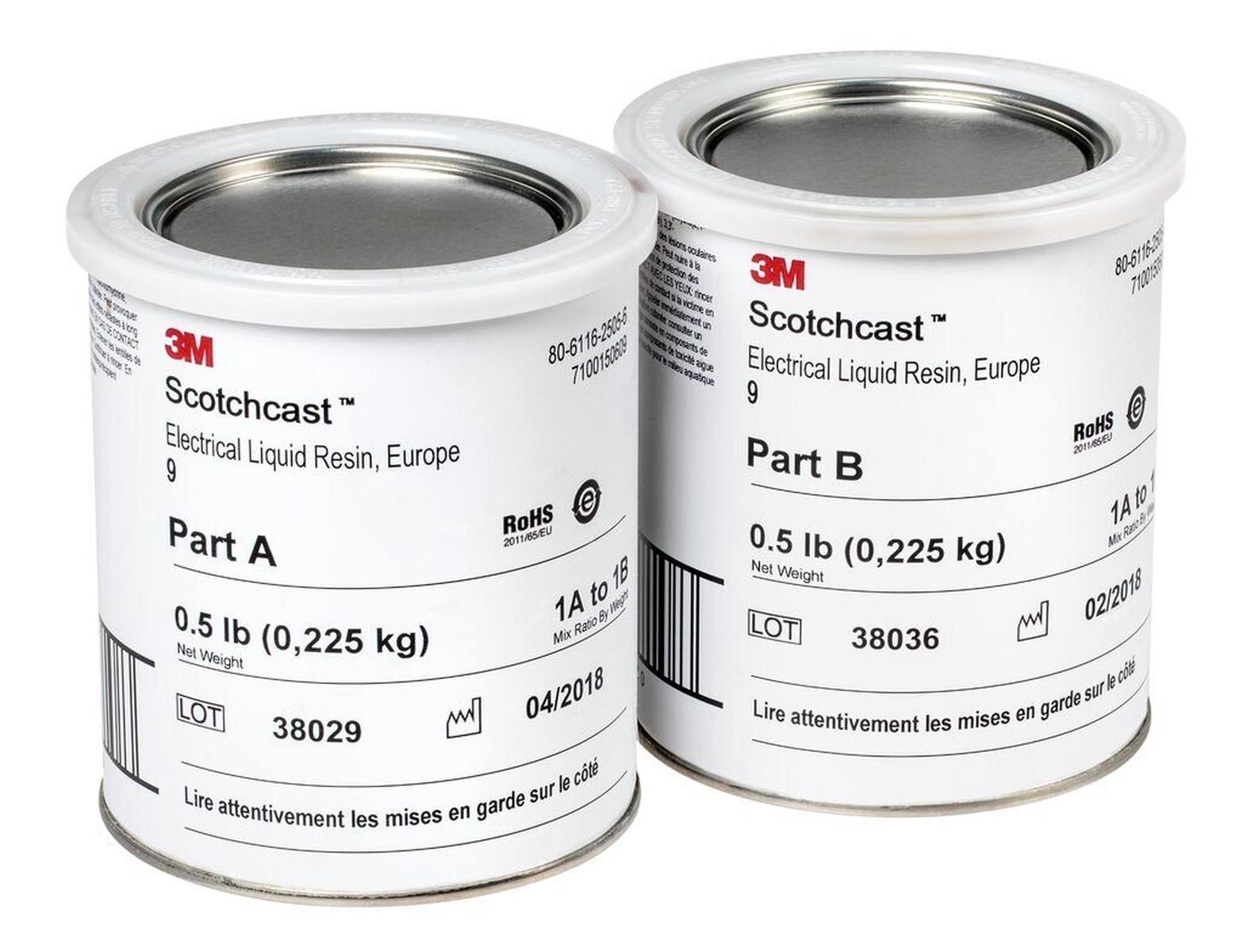 3M Scotchcast 8 epoksineste hartsi, kellertävän läpinäkyvä, osa A+B, 0,45 kg.