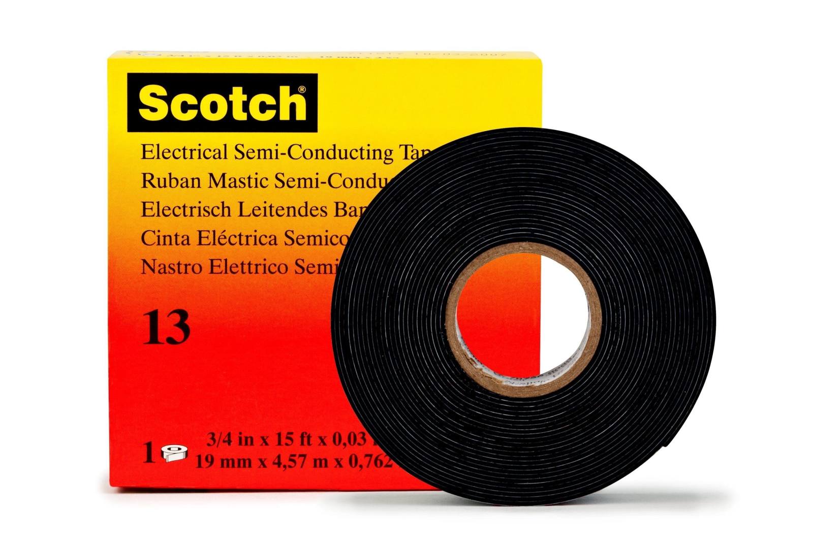 3M Scotch 13 Ruban adhésif en caoutchouc éthylène-propylène, autosoudable, conducteur, noir, 19 mm x 4,5 m, 0,76 mm